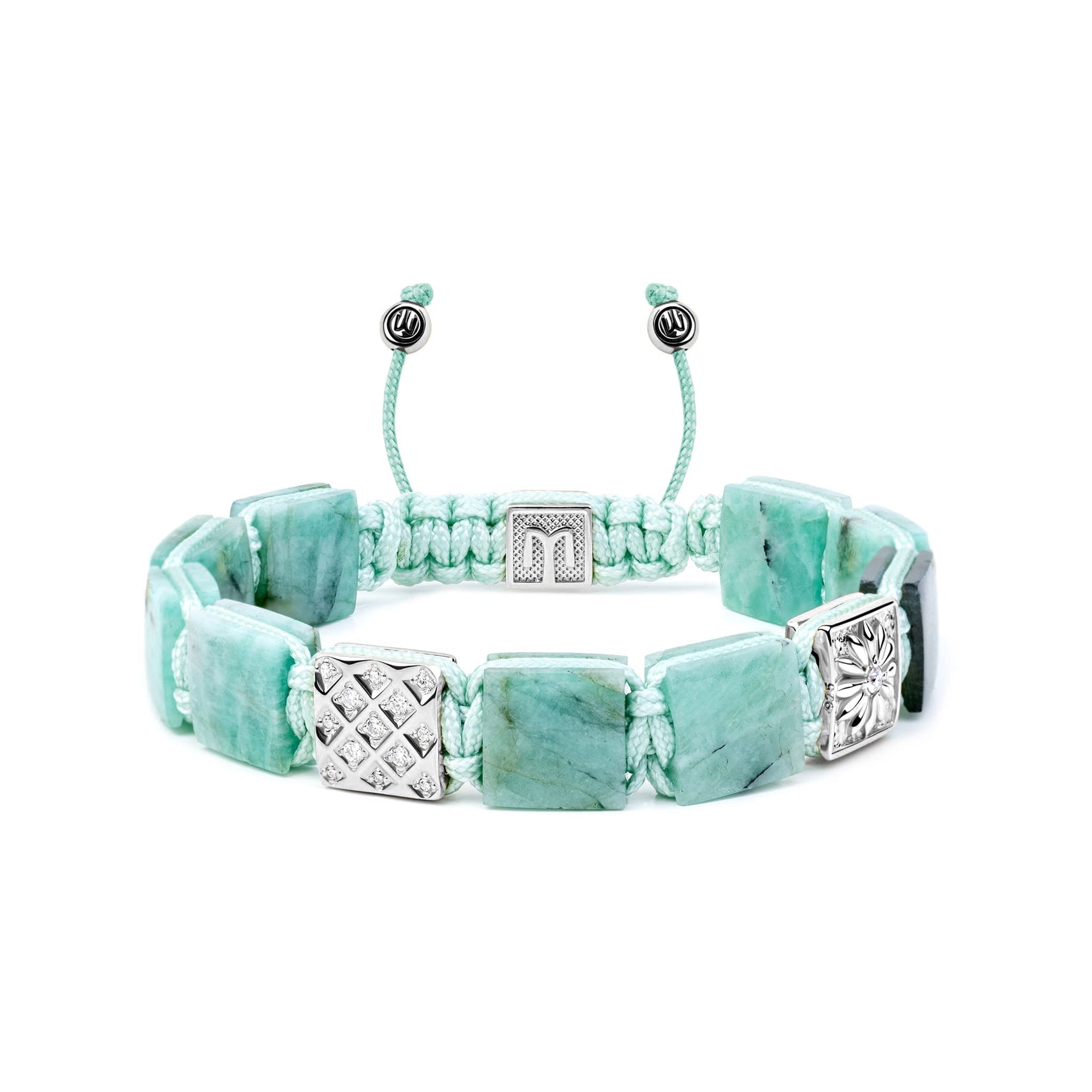 Flat-Bead Macrame Bracelet With Emerald & Labradorite In Silver