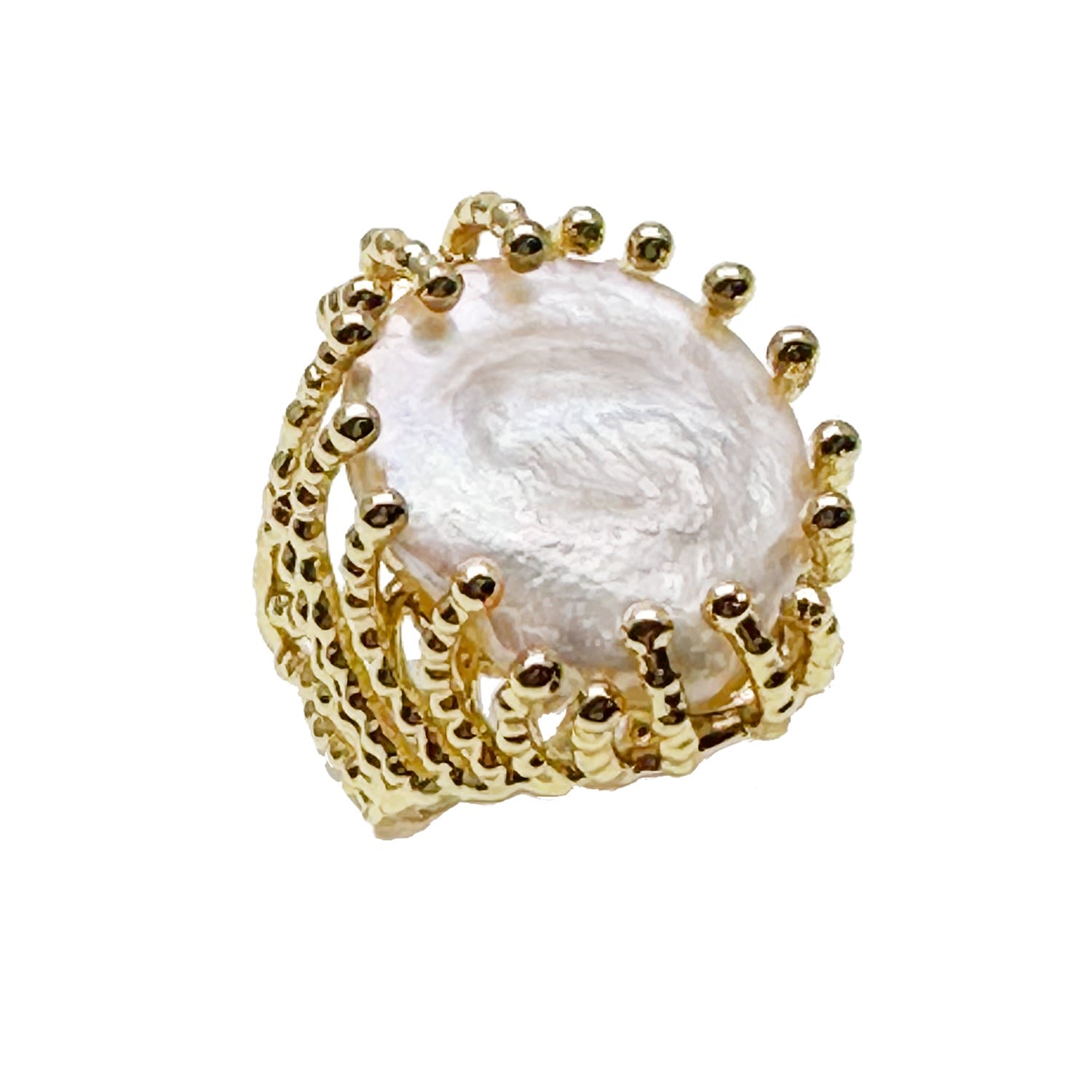 Flat Freshwater Pearls Setting Chunky Ring