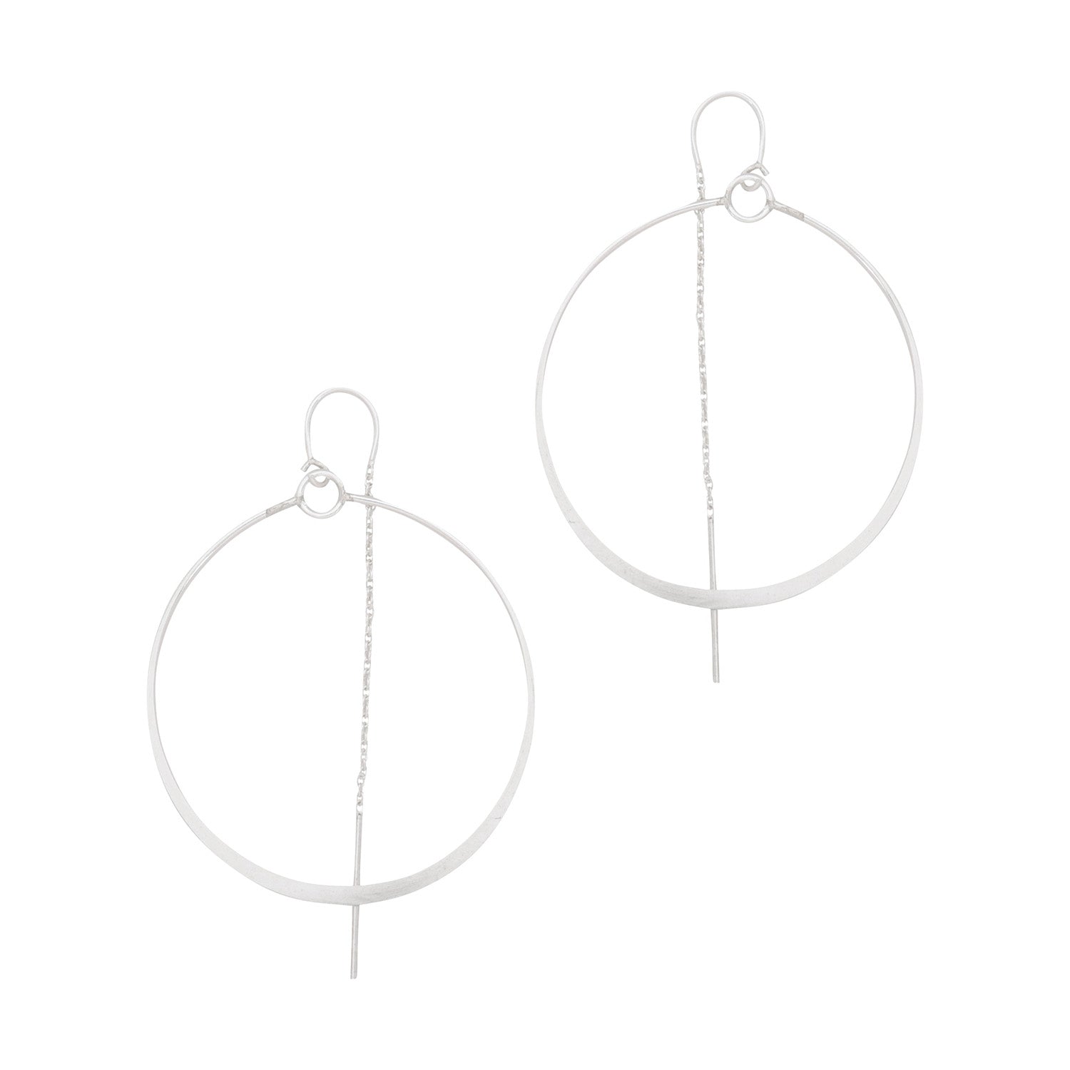 Flat Hoop Threader Earrings - Sterling Silver
