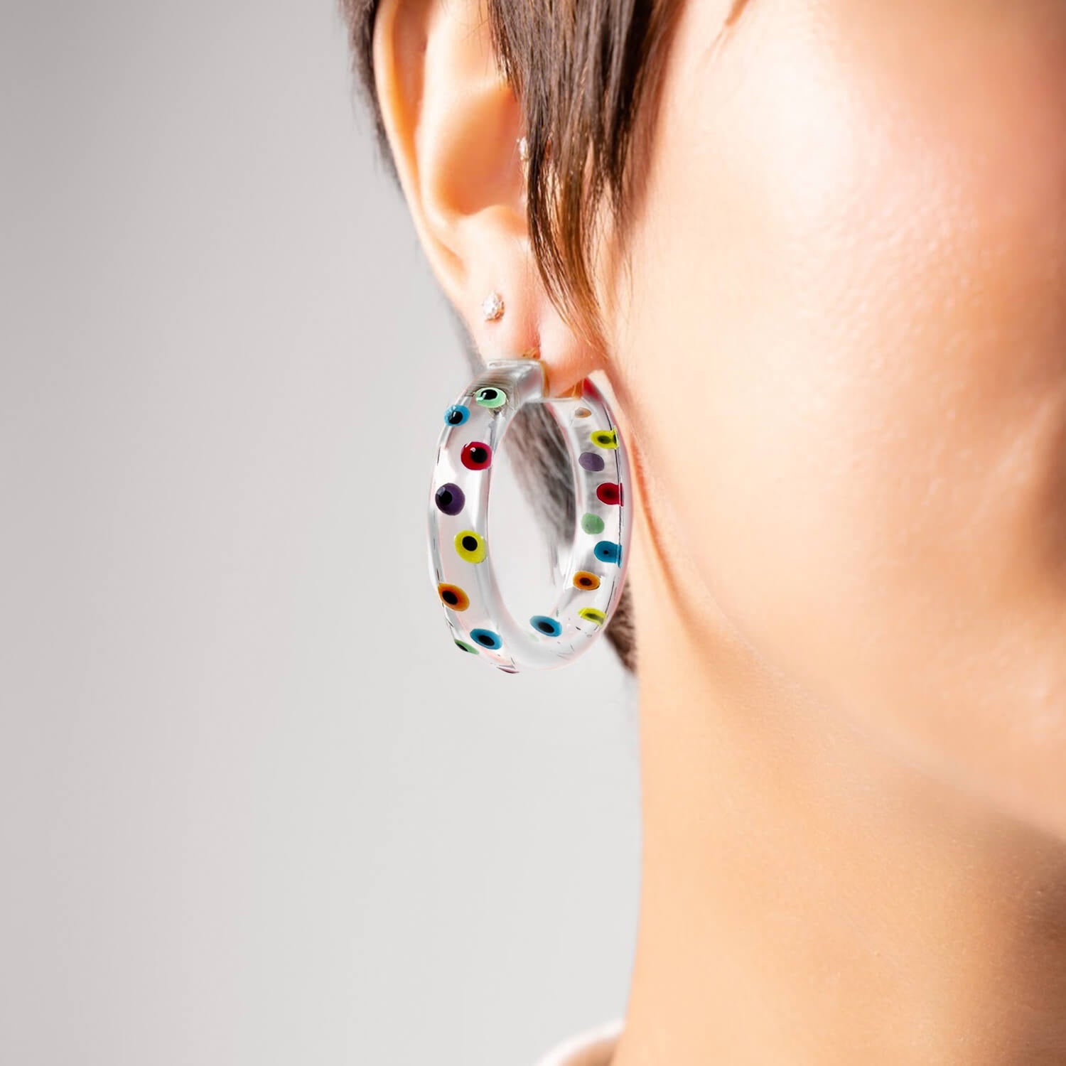 Flat Hoops With Rainbow Evil Eye
