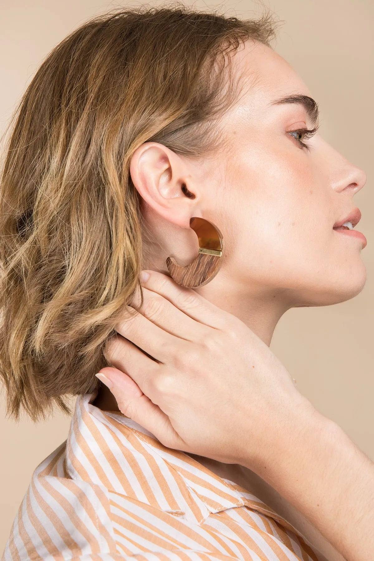 Flat Wooden Crescent Earrings