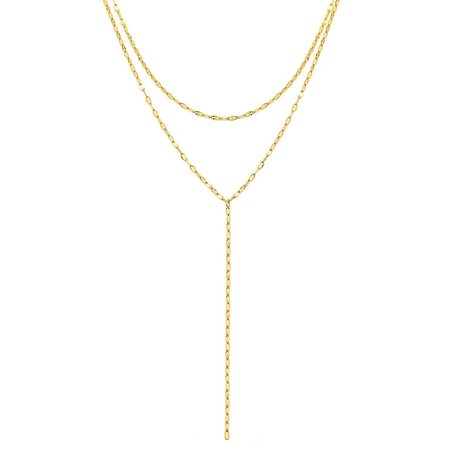 Flattened Chain Link Y Necklace Gold