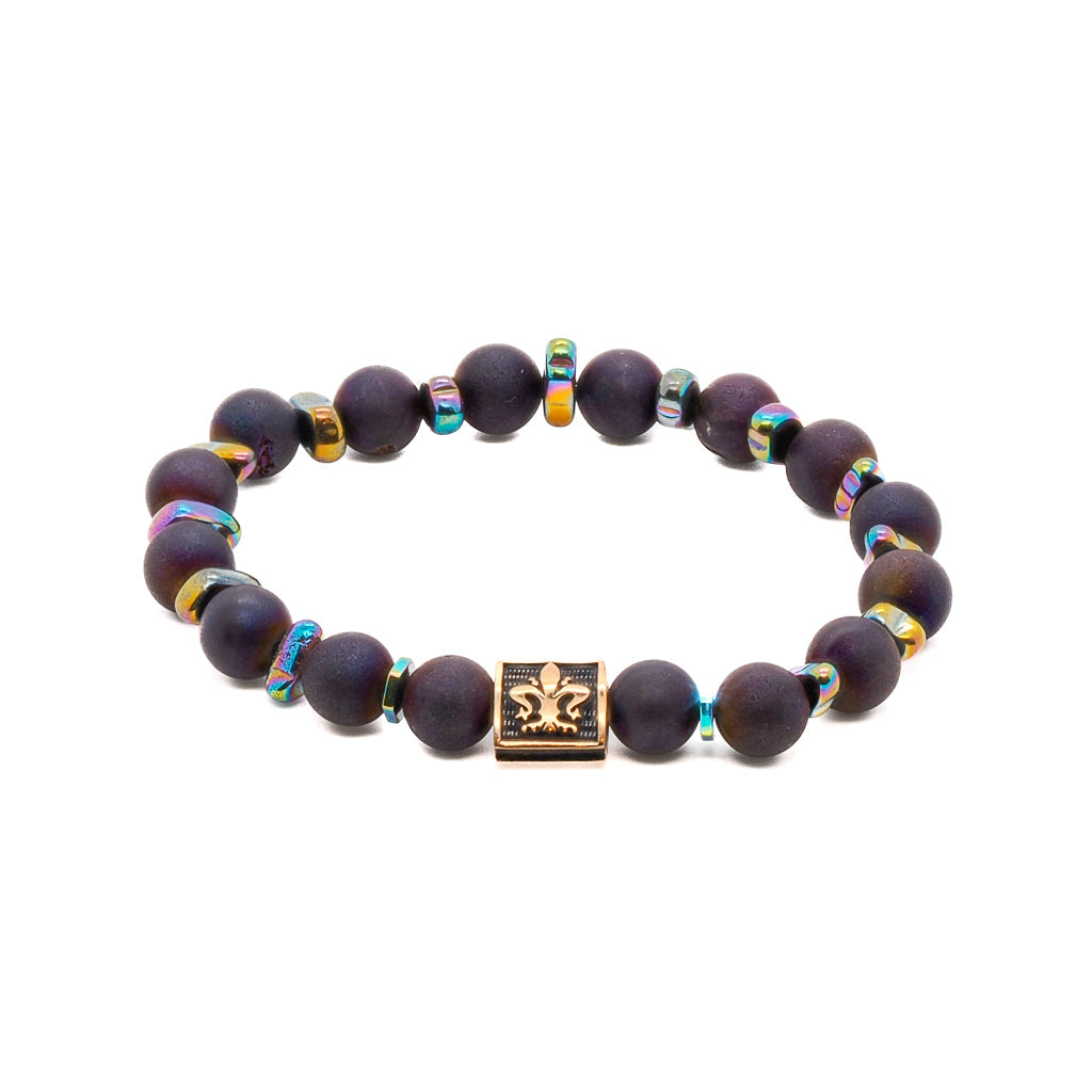 Fleur De Lis Purple Agate Beaded Bracelet - Purple