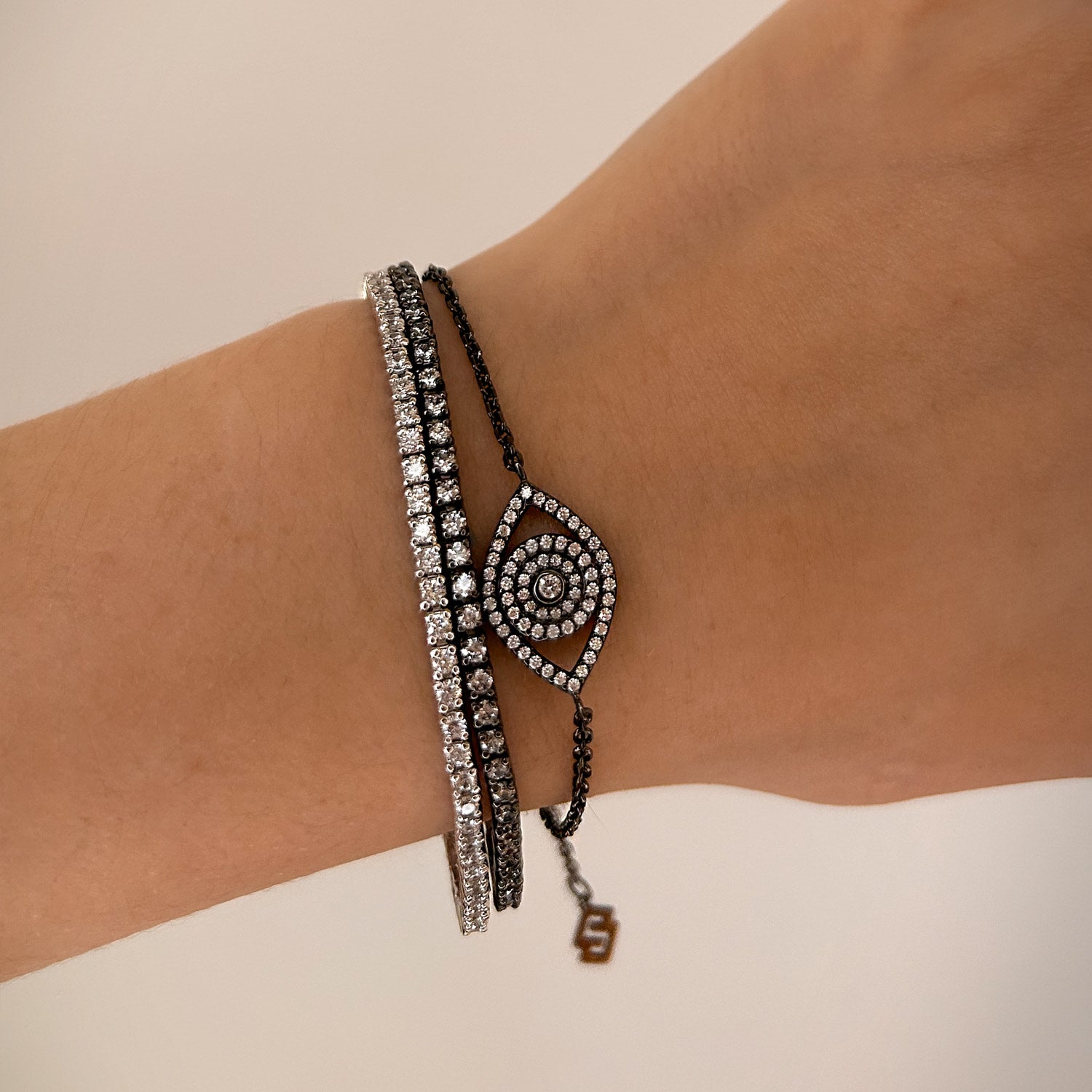 Flirtation Bracelet With Man Made Black Cz Diamond Stimulant In Sterling Silver & Premium Black Rhodium