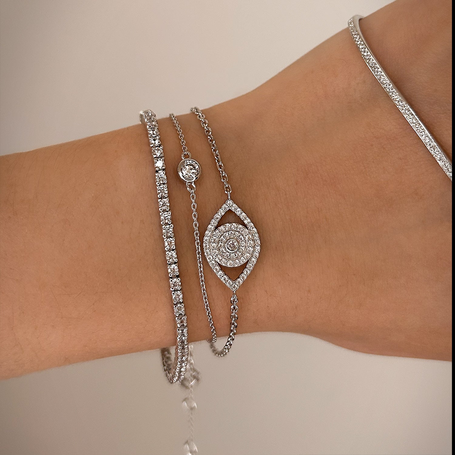Flirtation Bracelet With Man Made Cz Diamond Stimulant In Sterling Silver