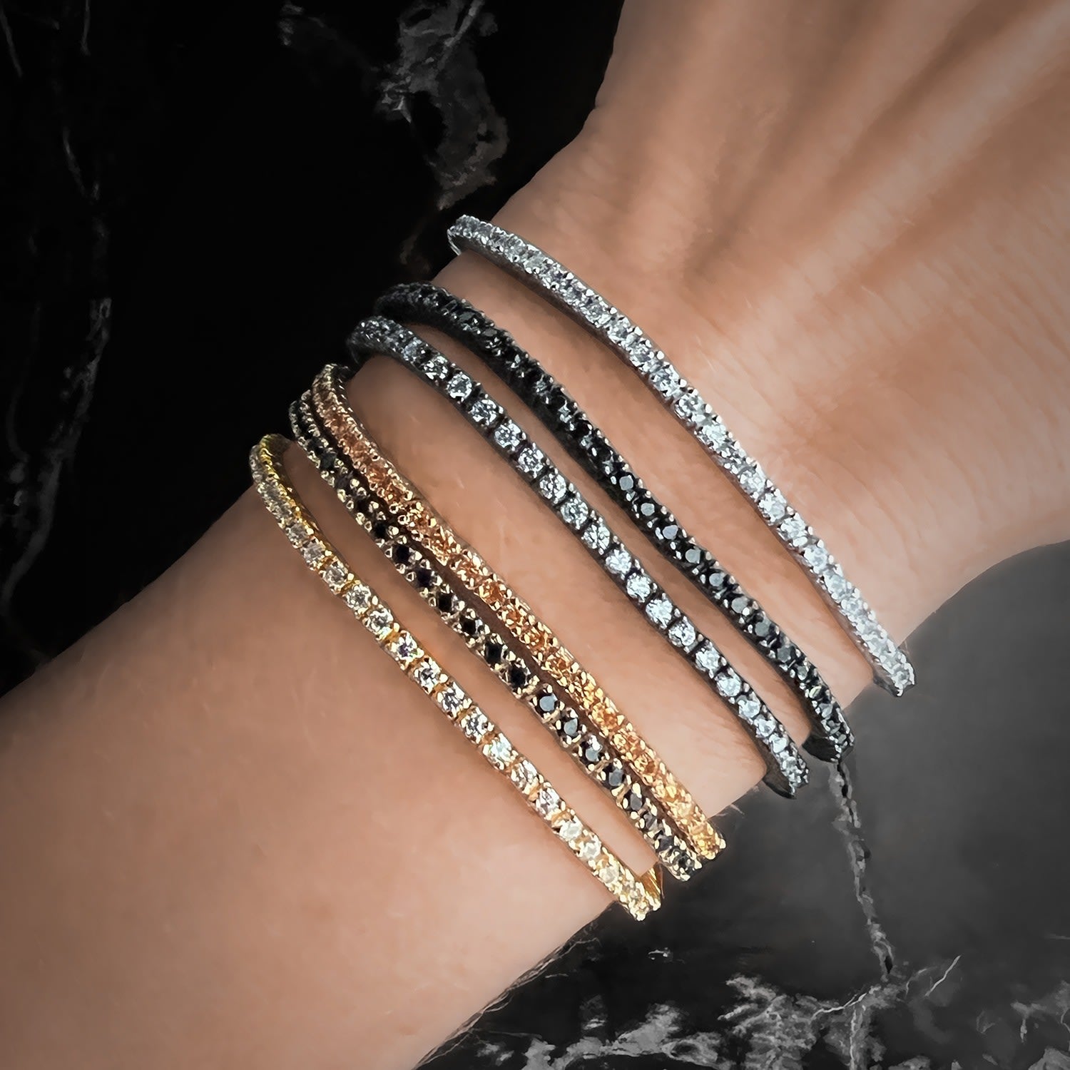 Flirtation Bracelet With Man Made Cz Diamond Stimulant In Sterling Silver & Black Rhodium