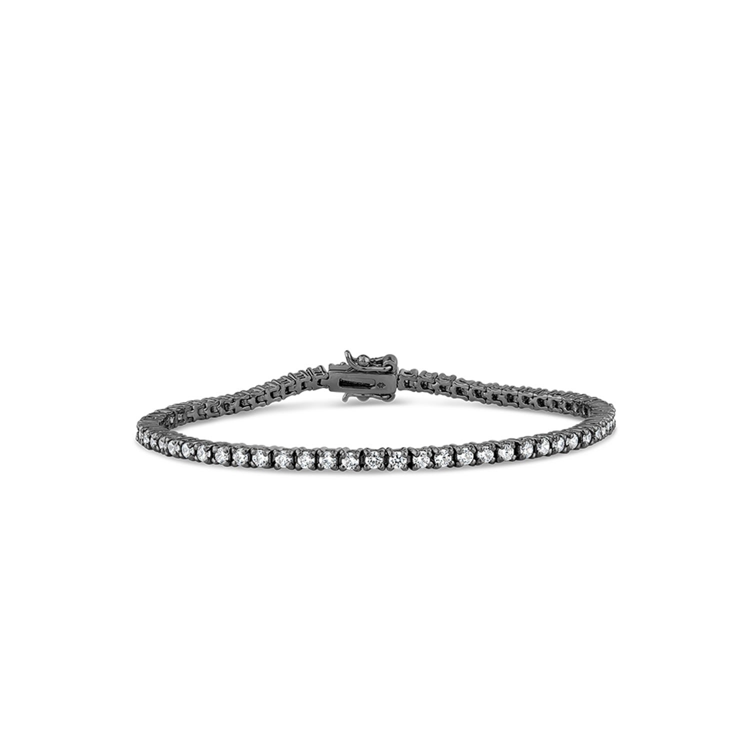 Flirtation Bracelet With Man Made Cz Diamond Stimulant In Sterling Silver & Black Rhodium