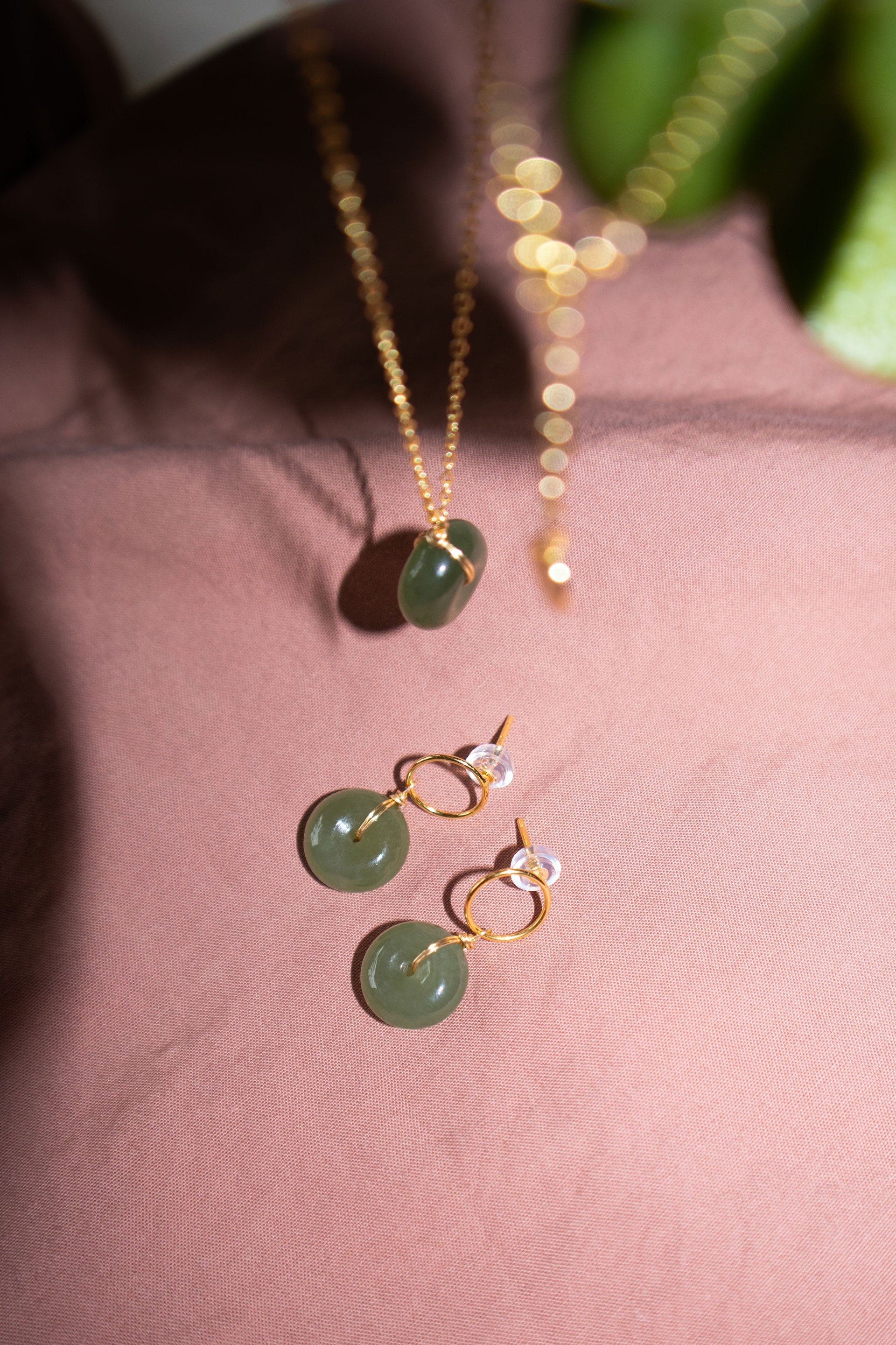 Coin Green Jade Hollow Earrings