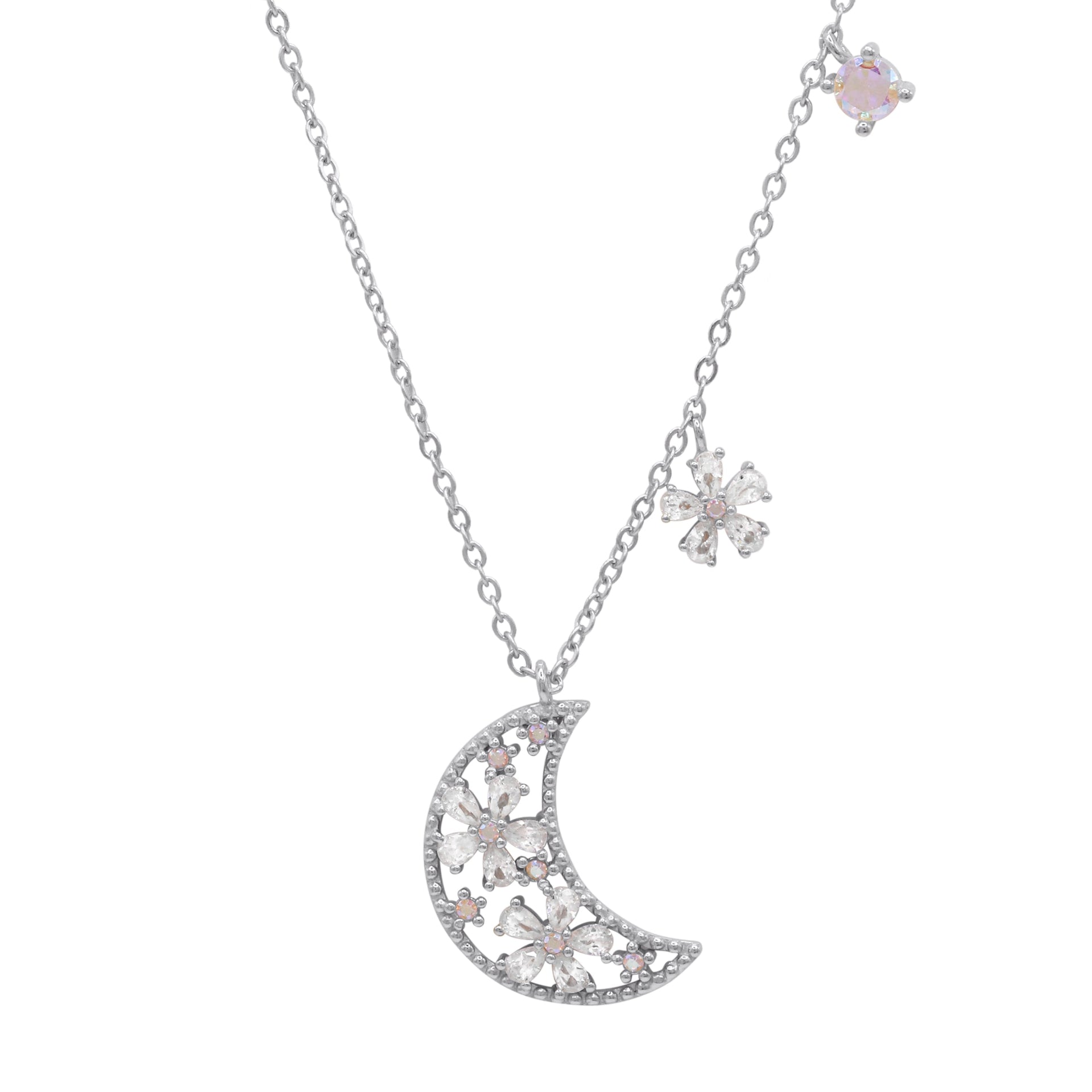 Flora Flower Moon Pendant Necklace - Sterling Silver