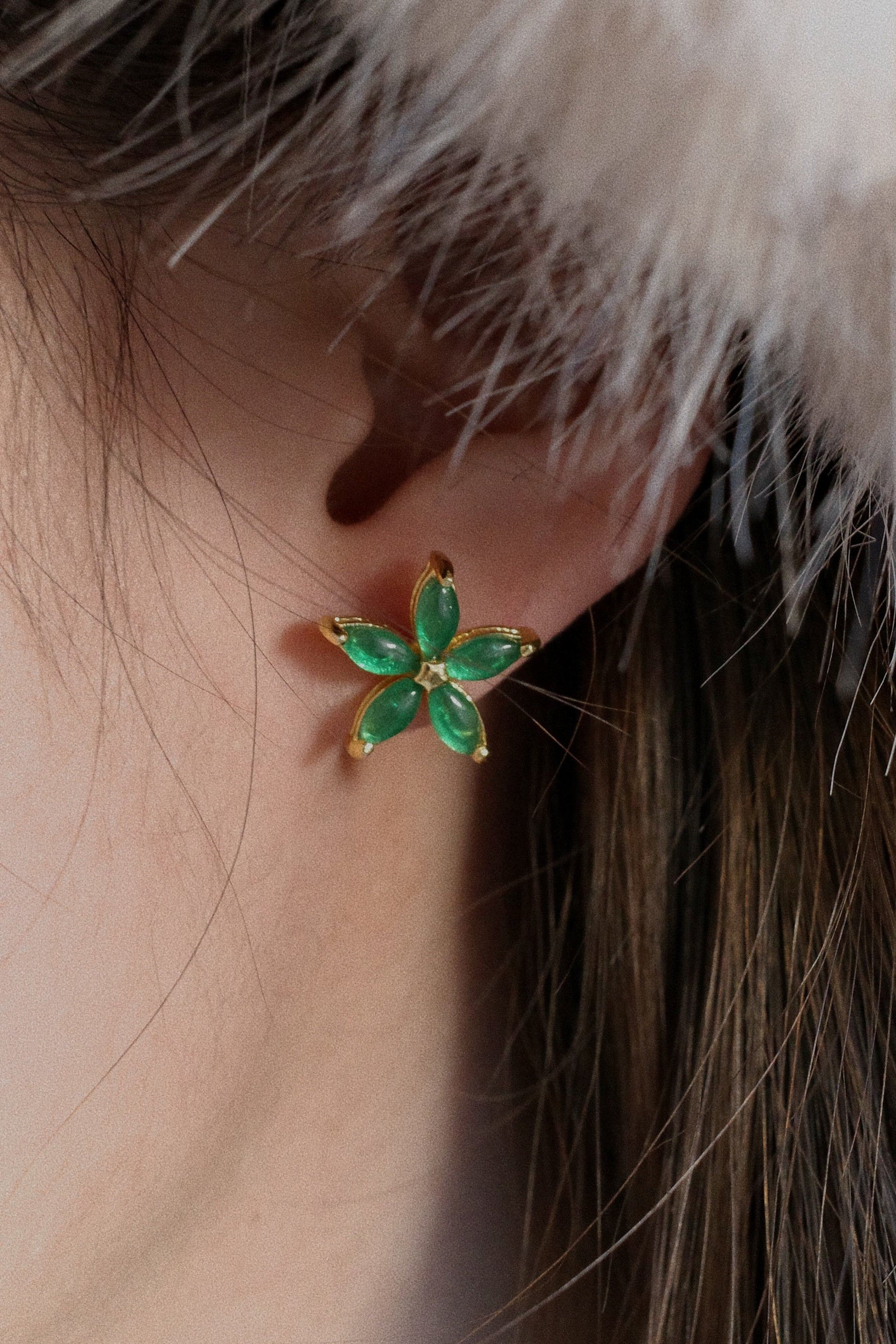 Flora Green Jade Stud Earrings