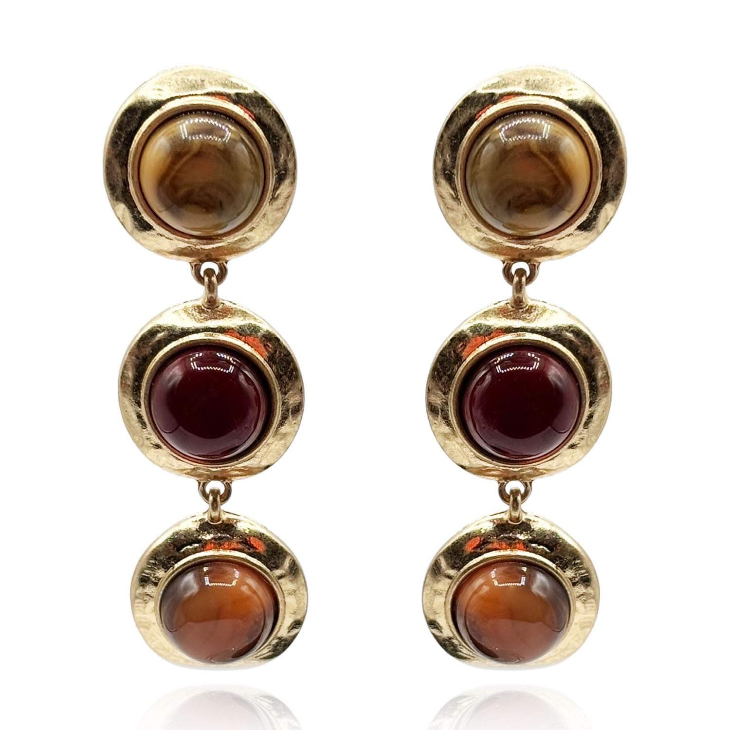 Flora Three Stone Carnelian & Amber Resin Pierced Earrings
