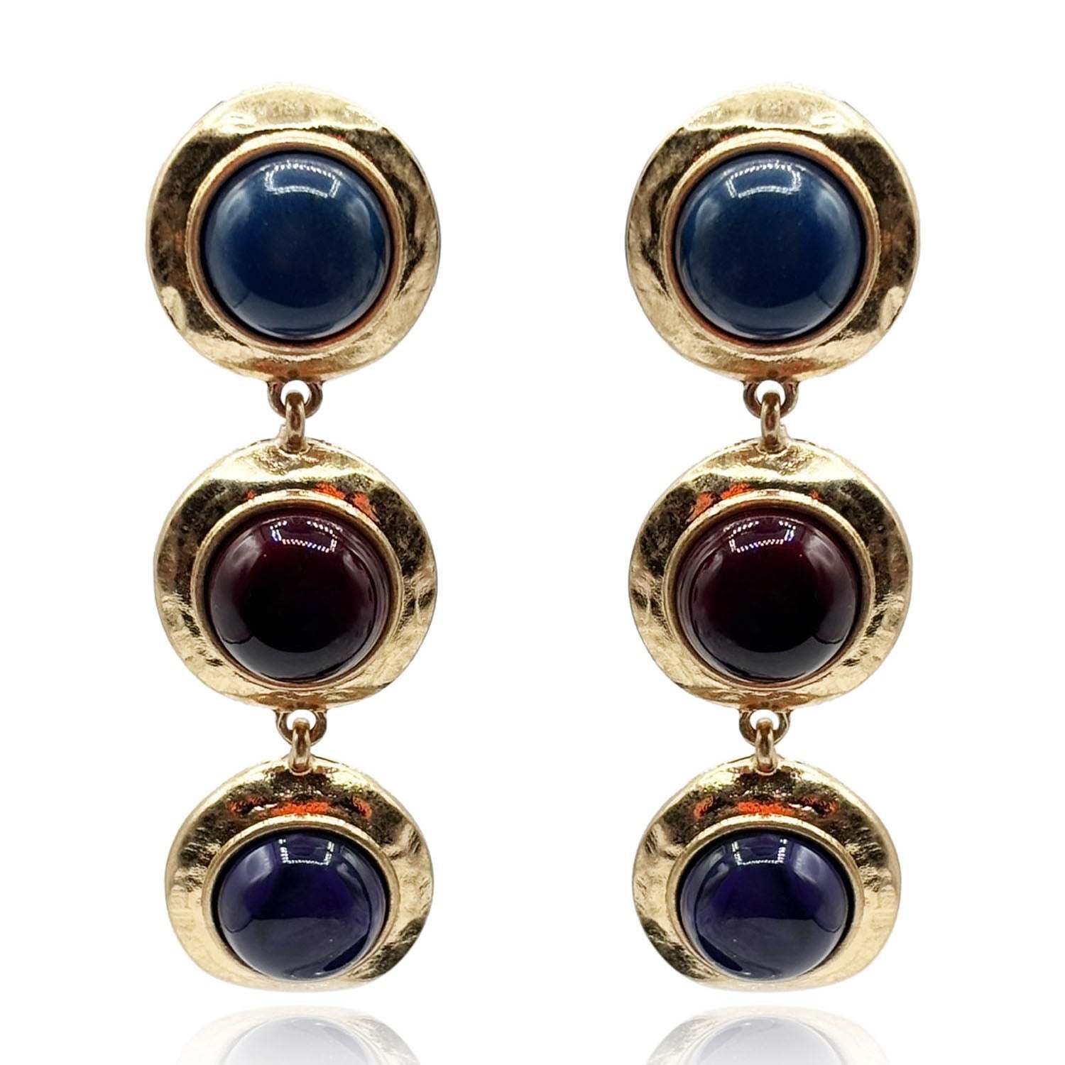 Flora Three Stone Lapis And Carnelian Resin Pierced Earrings