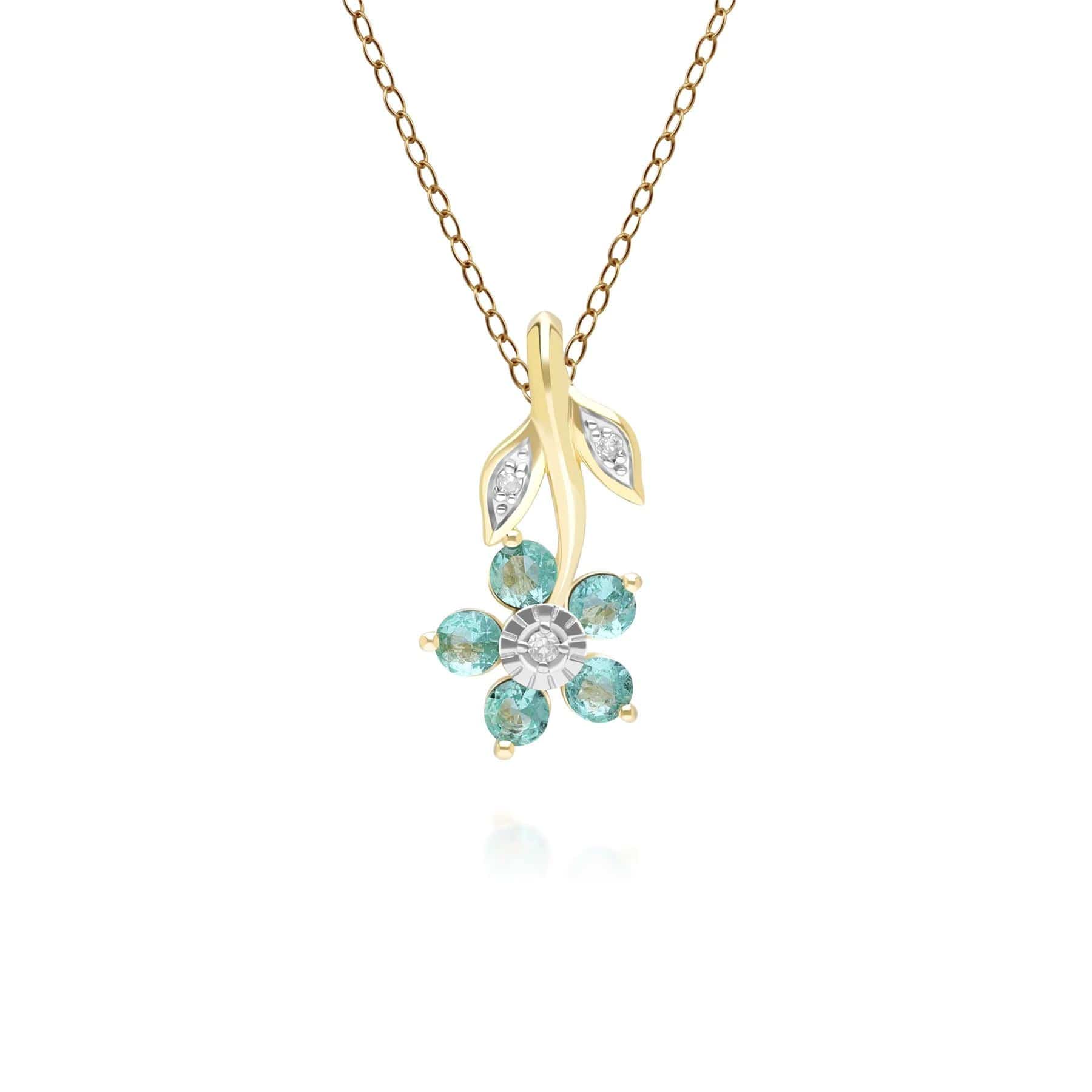 Floral Emerald Diamond Pendant Necklace In Yellow Gold