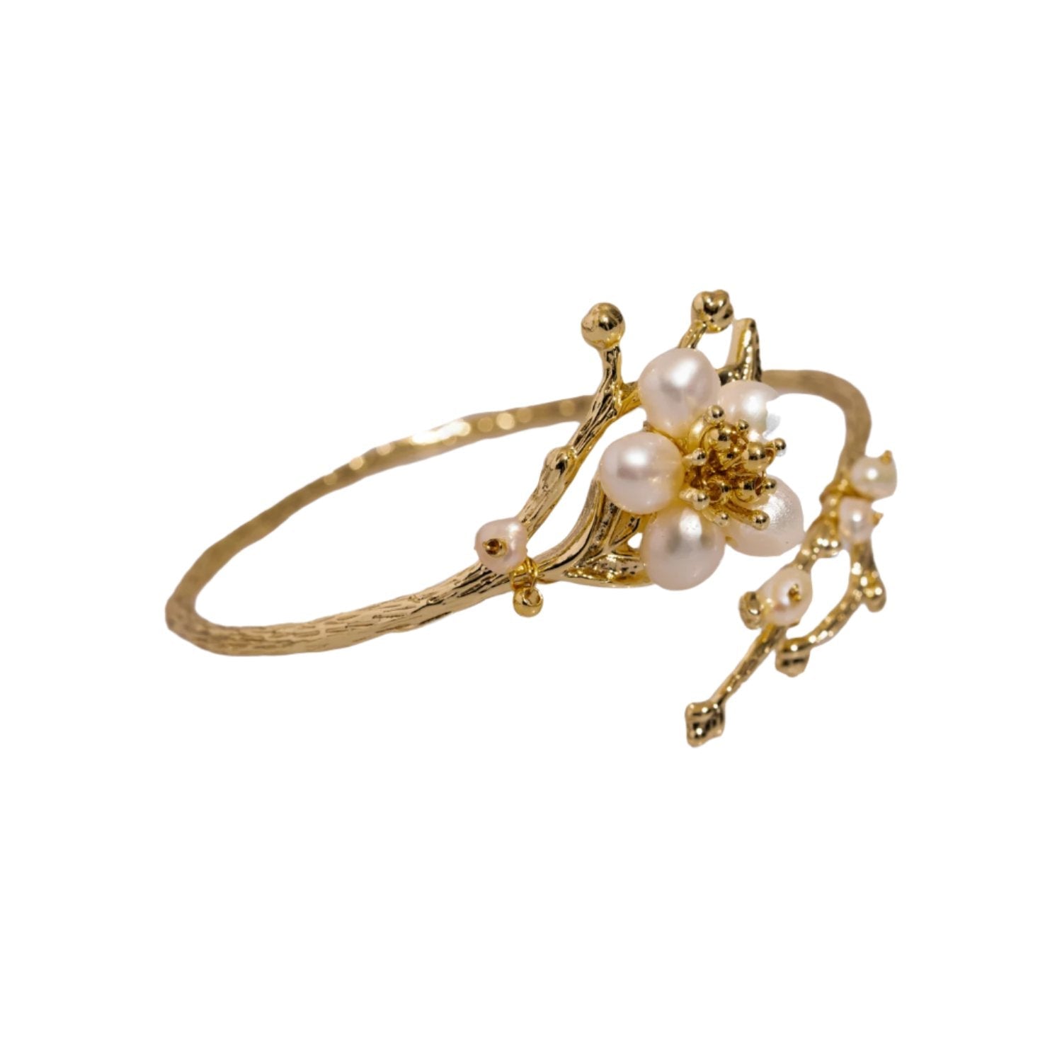 Floral Pearl & Gold Elegant Bridal Bracelet - Pearl