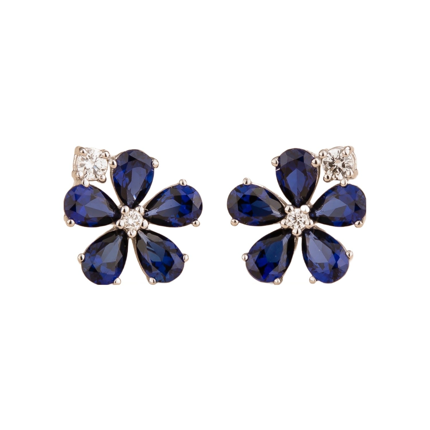 Florea White Gold Earrings In Blue Sapphire & Diamond