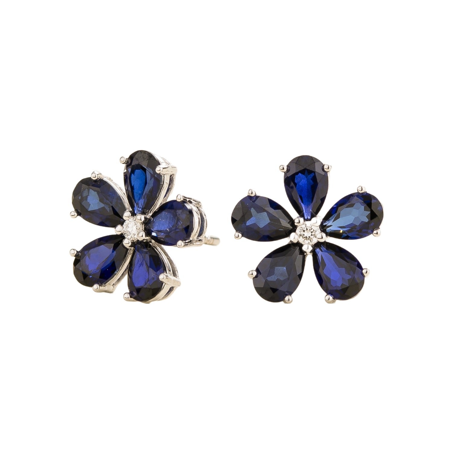 Florea White Gold Earrings In Blue Sapphire & Diamonds
