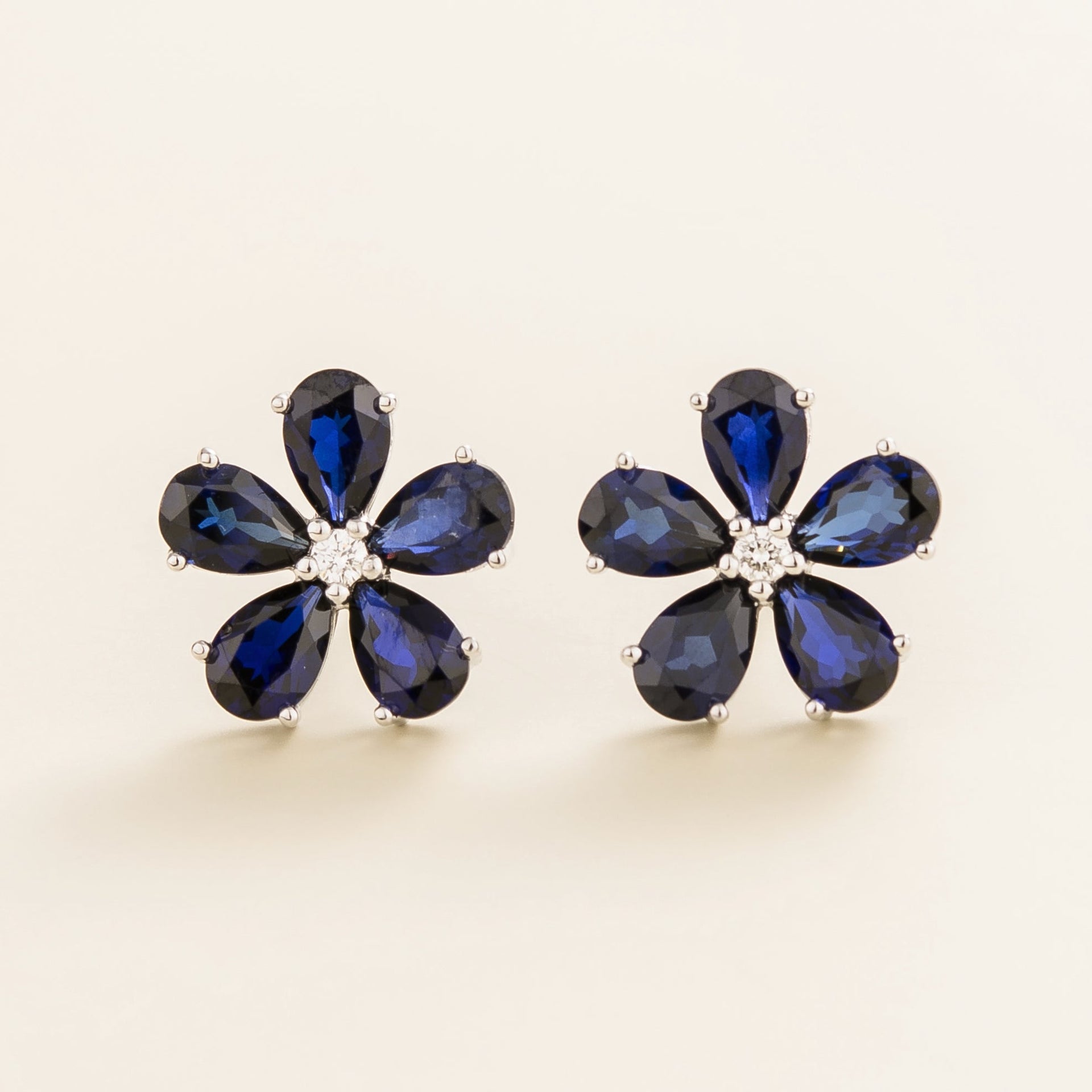 Florea White Gold Earrings In Blue Sapphire & Diamonds