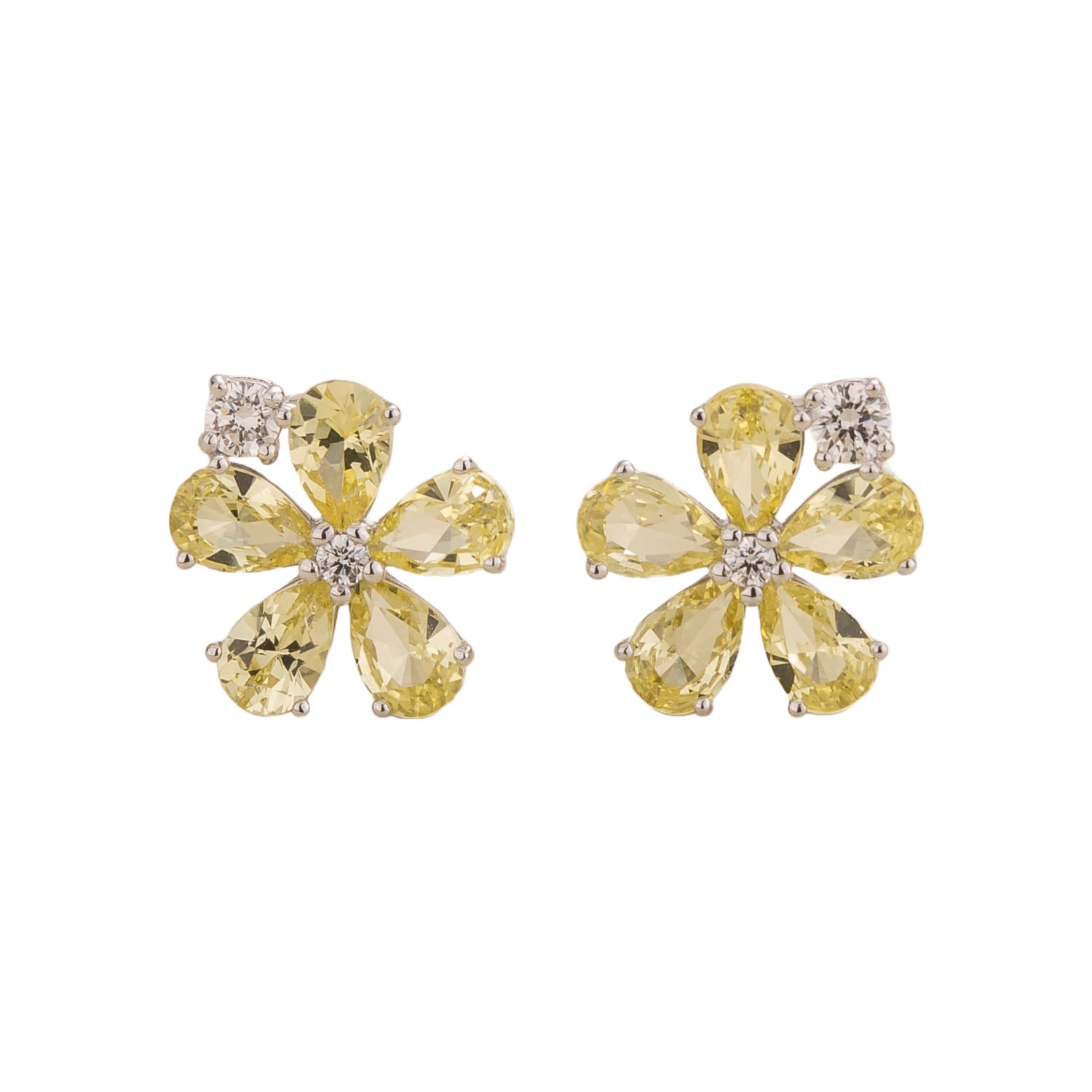Florea White Gold Earrings Diamond & Yellow Sapphire