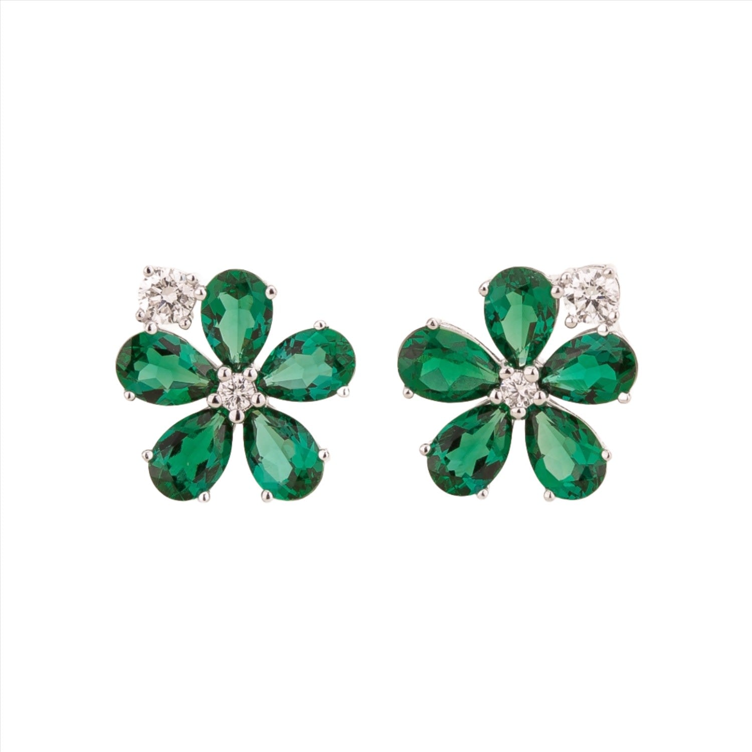 Florea White Gold Earrings In Diamonds & Emeralds