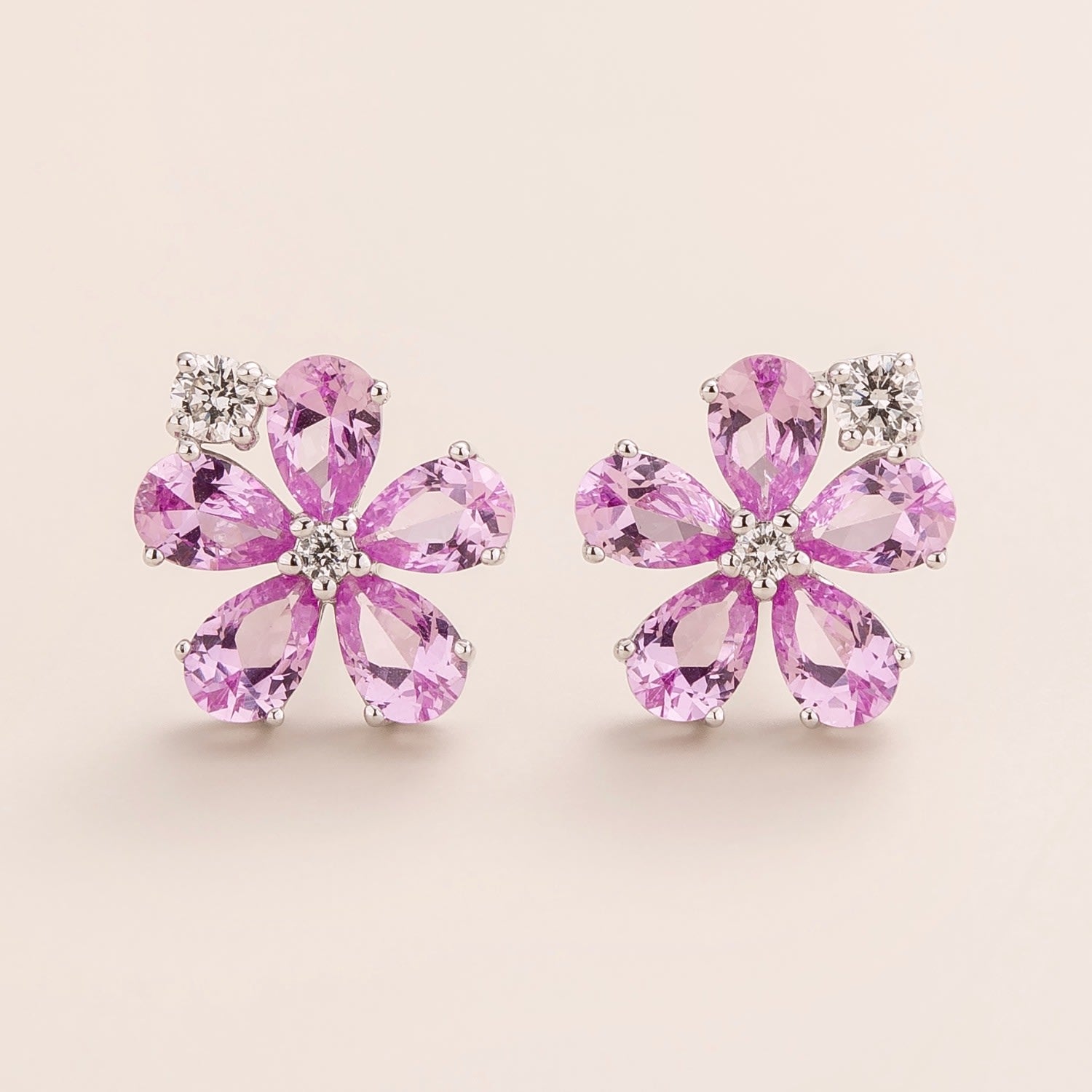 Florea White Gold Earrings Diamonds & Pink Sapphires
