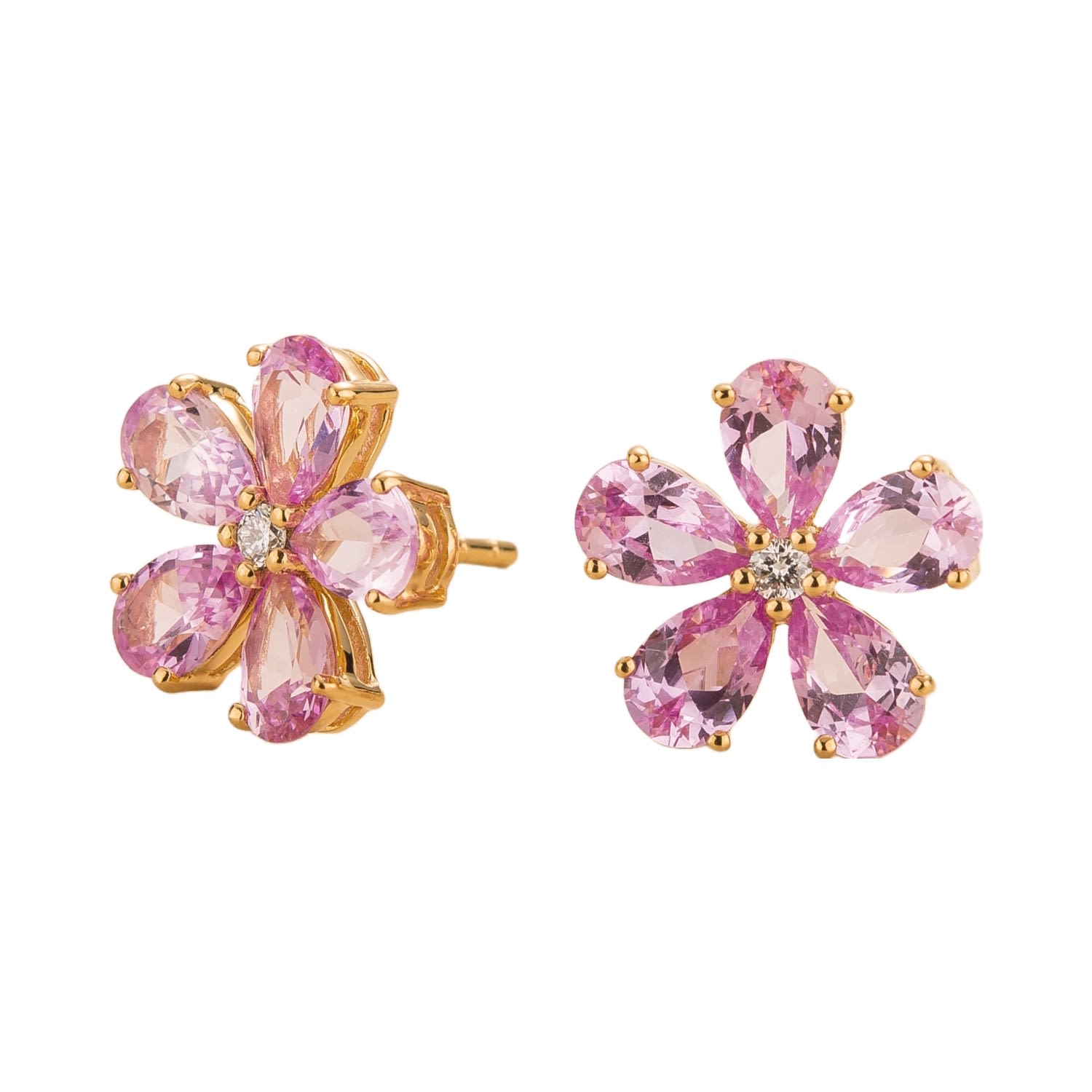Florea Gold Earrings In Pink Sapphire And Diamond