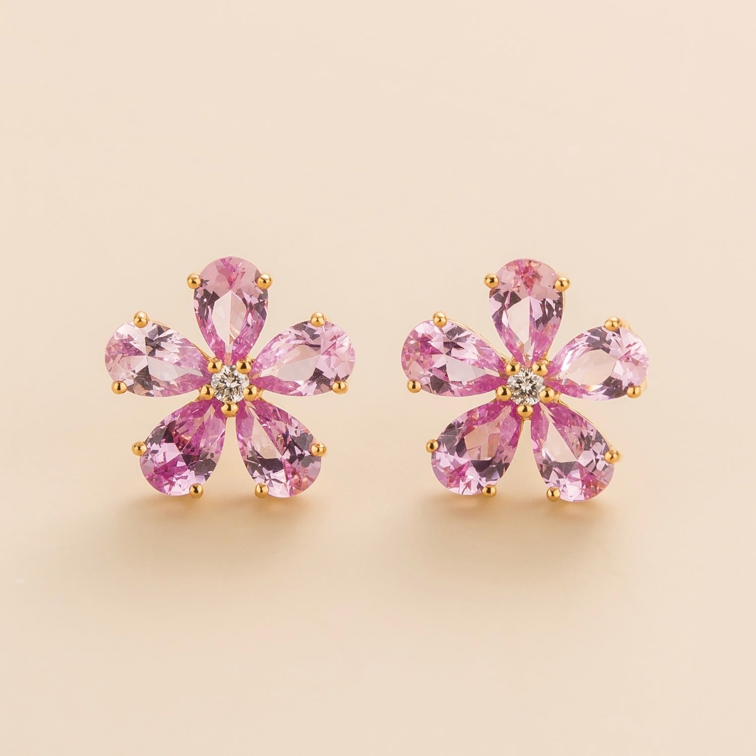 Florea Gold Earrings In Pink Sapphire And Diamond