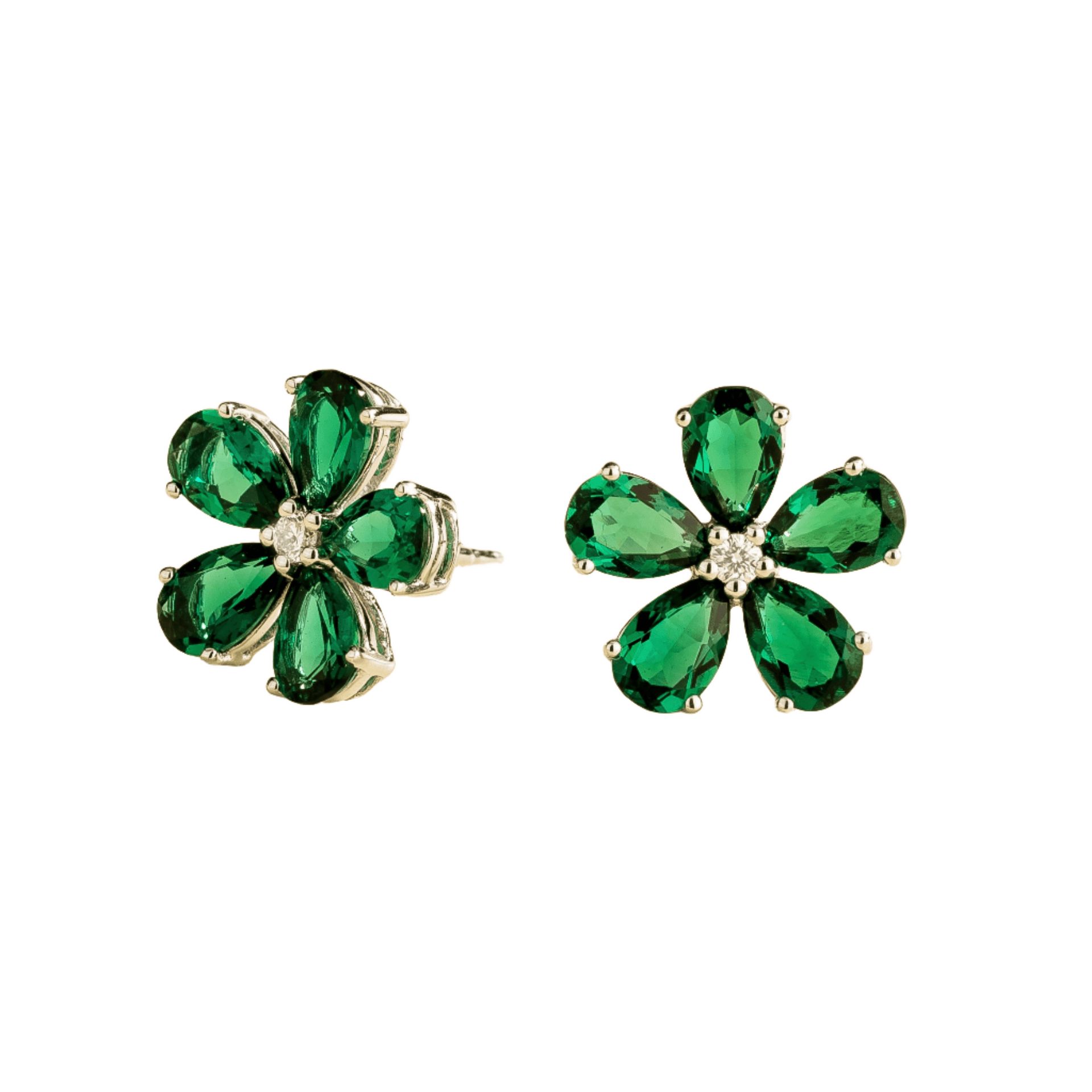 Florea White Gold Earrings Emerald & Diamond