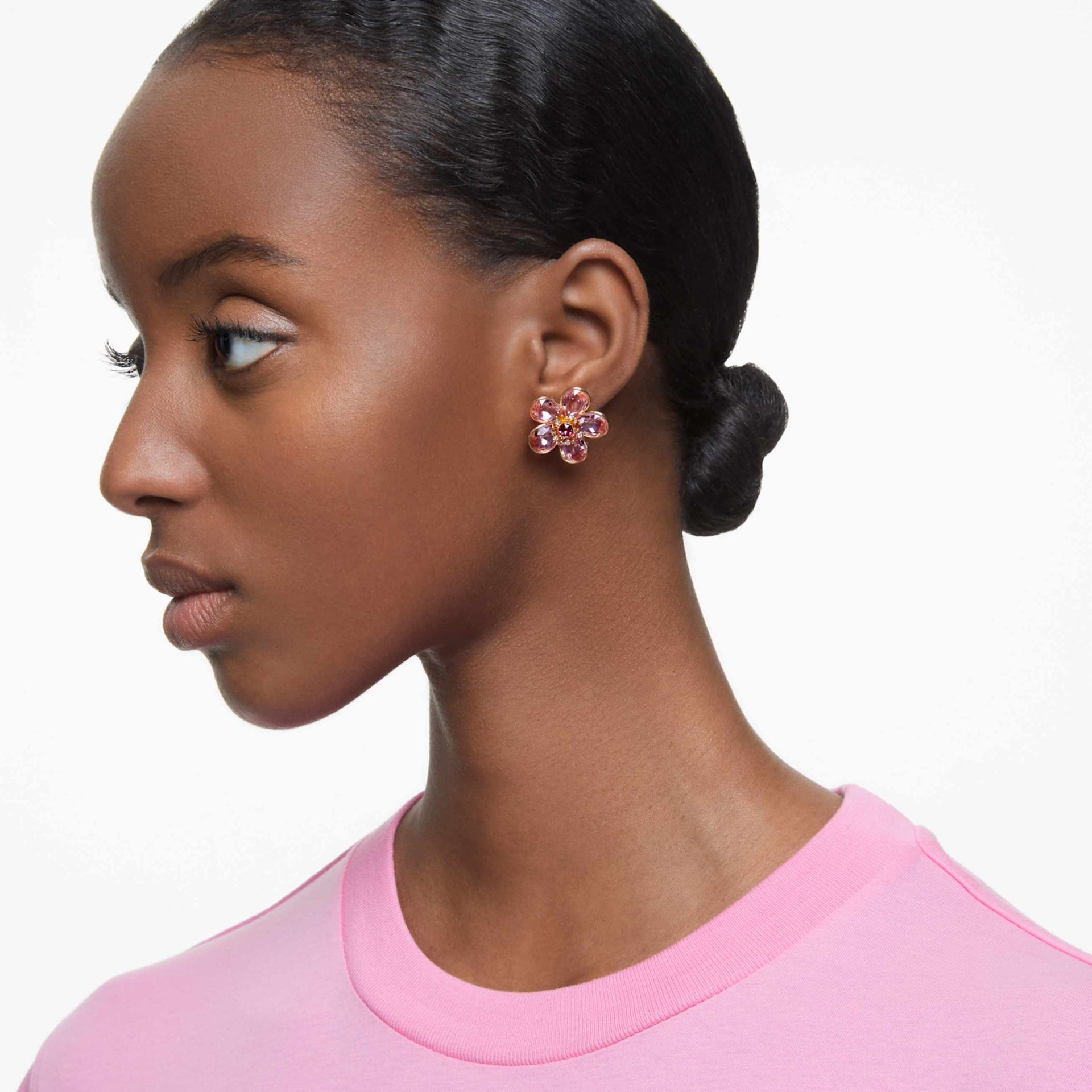 FLORERE STUD EARRINGS FLOWER PINK GOLD TONE PLATED