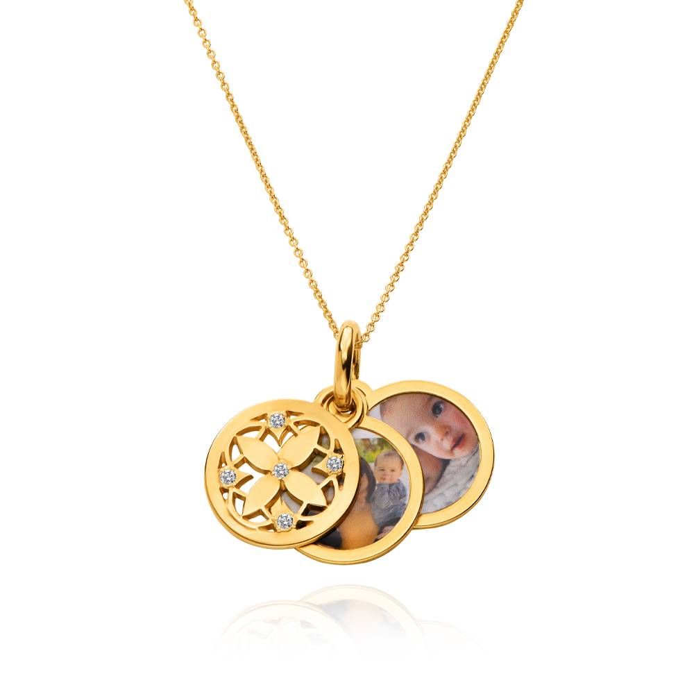 Floret Photo Pendant Necklace in 18K Gold Vermeil with 0.15CT Diamonds