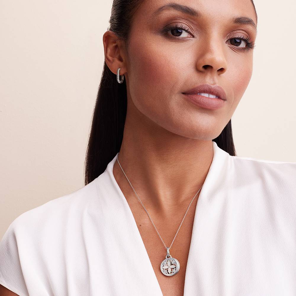 Floret Photo Pendant Necklace with 0.15CT Diamonds in Silver
