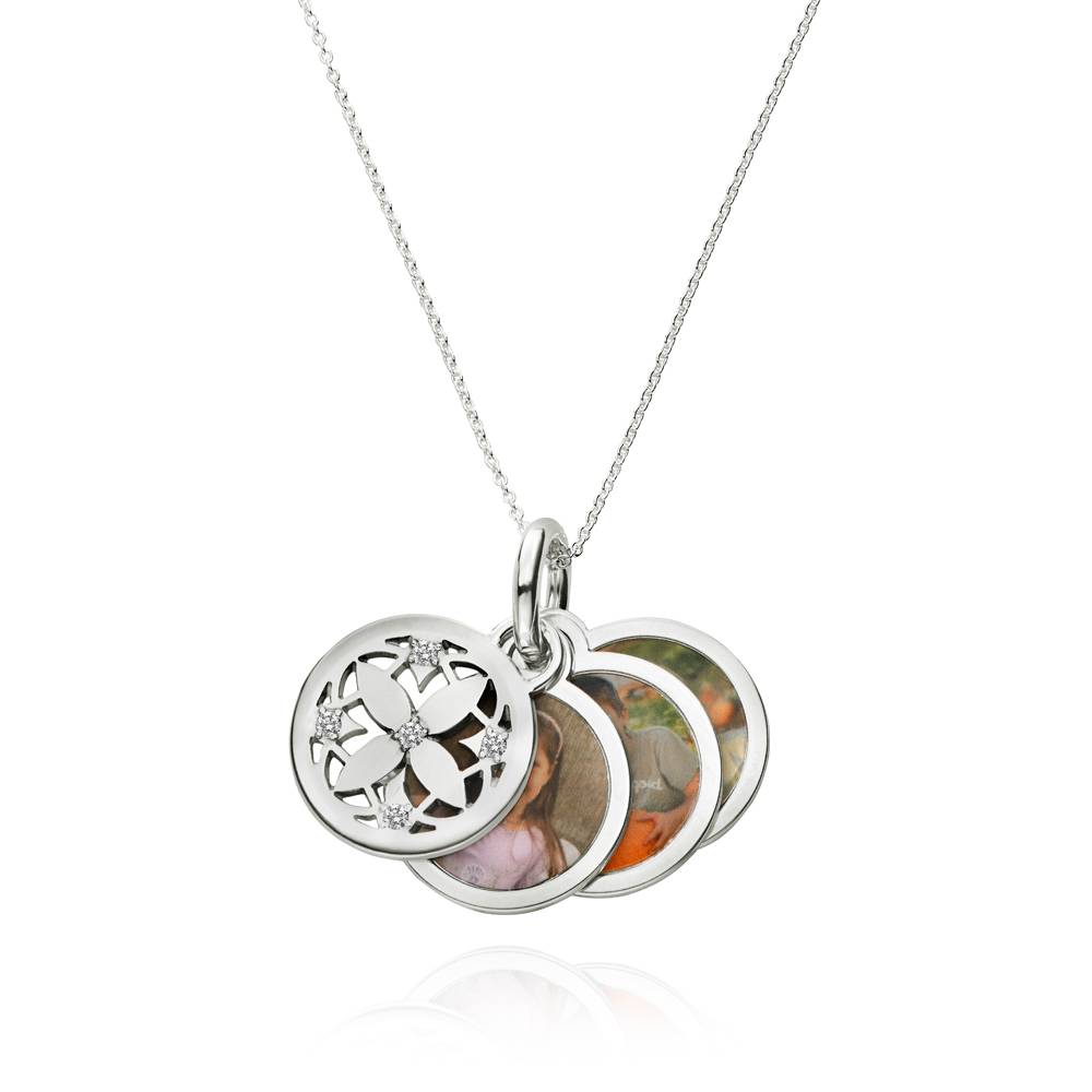 Floret Photo Pendant Necklace with 0.15CT Diamonds in Silver