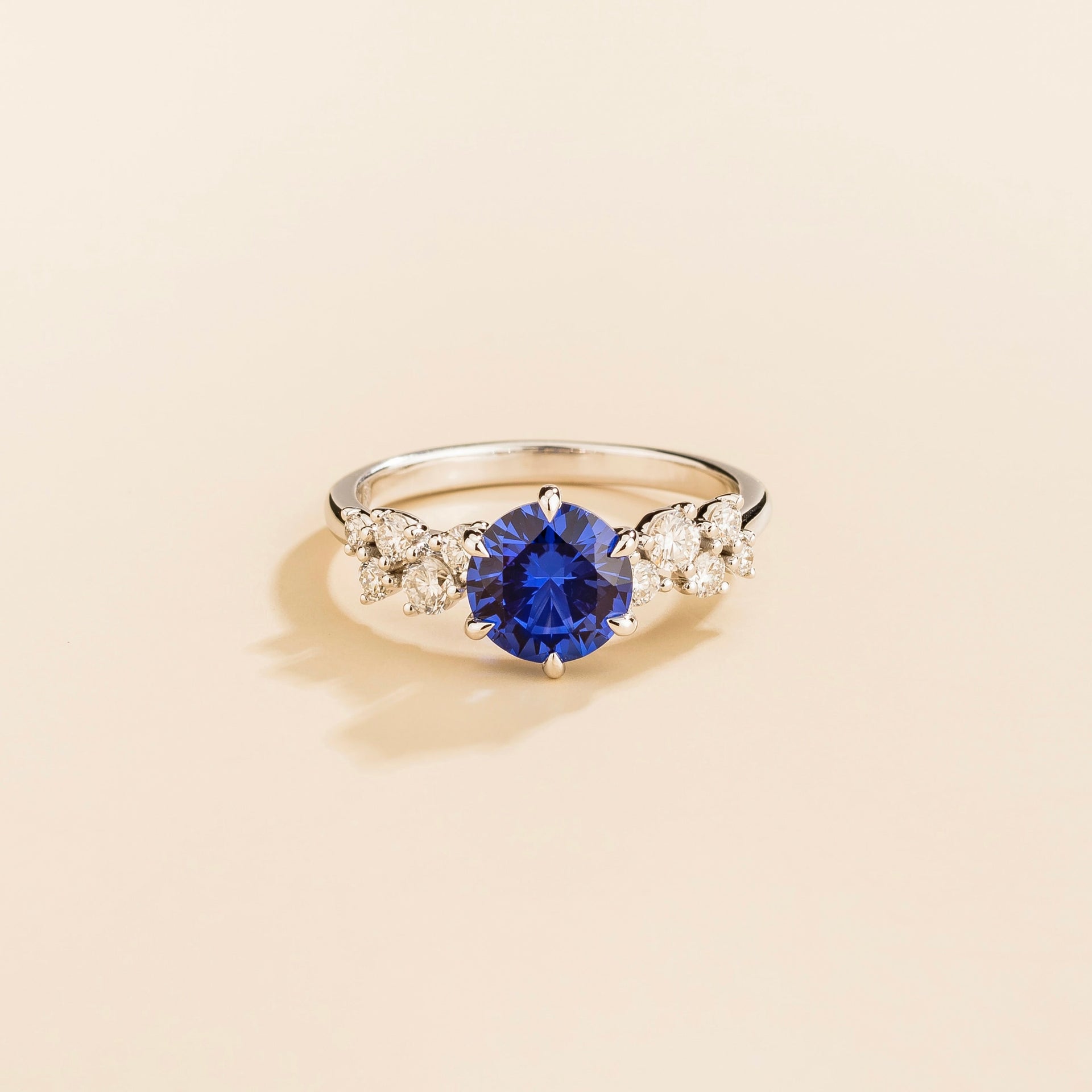 Floret White Gold Ring In Blue Sapphire & Diamonds