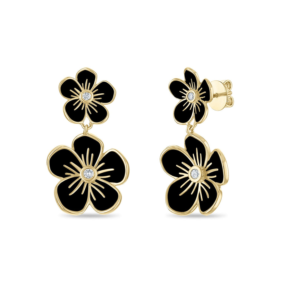 Double Florette Earrings in Black