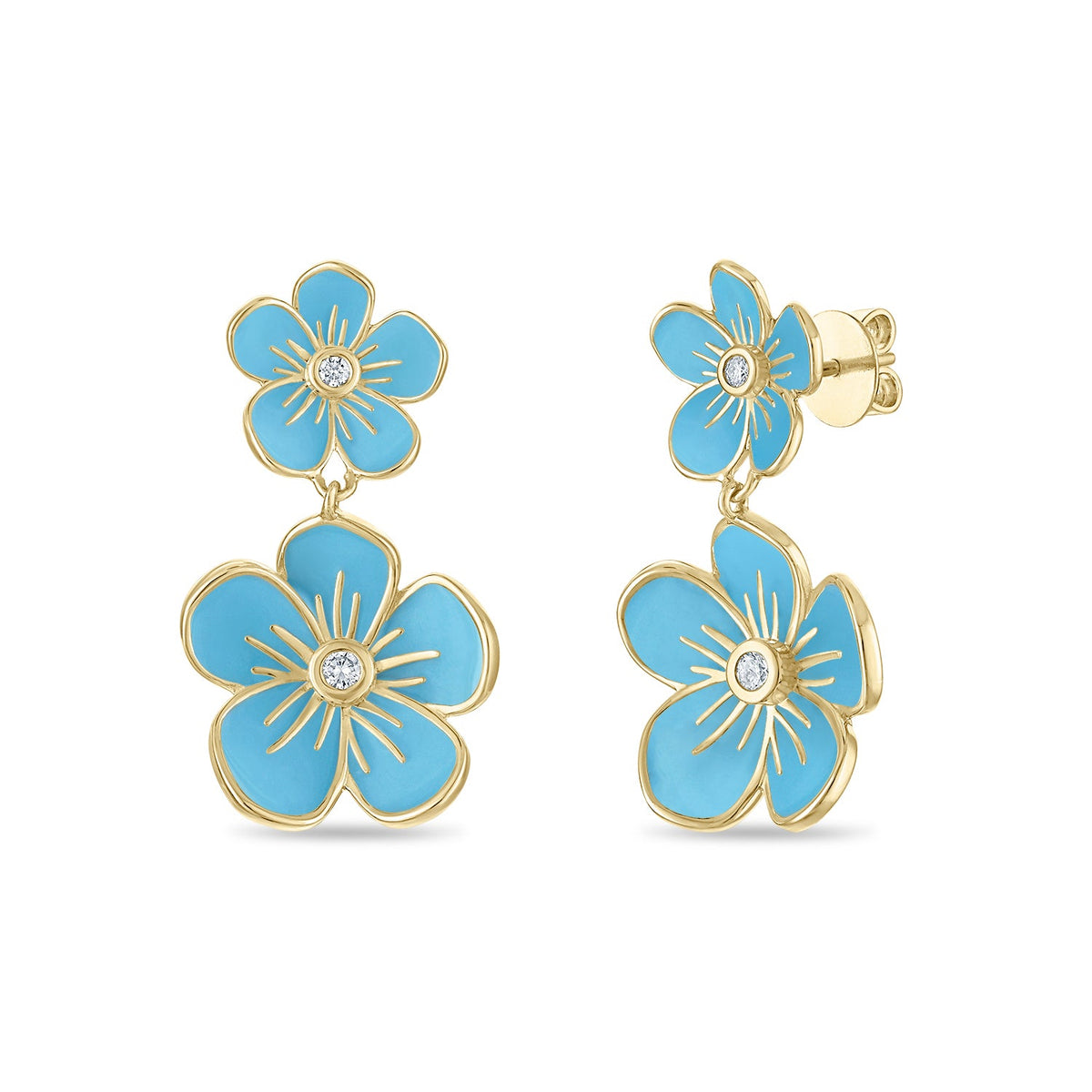 Double Florette Earrings in Forget-Me-Not Blue