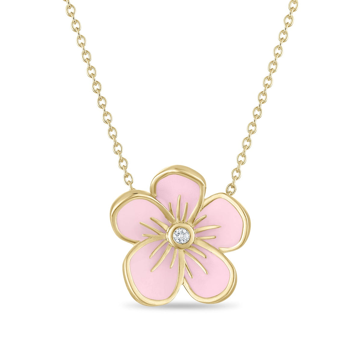Large Florette Single Pendant Necklace in Baby Pink