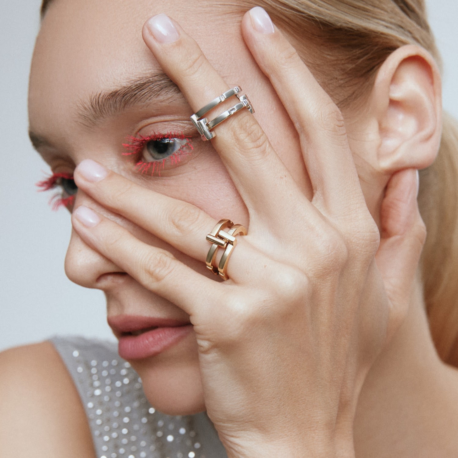 Flow Puzzle Ring Rose Golg Plated Silver