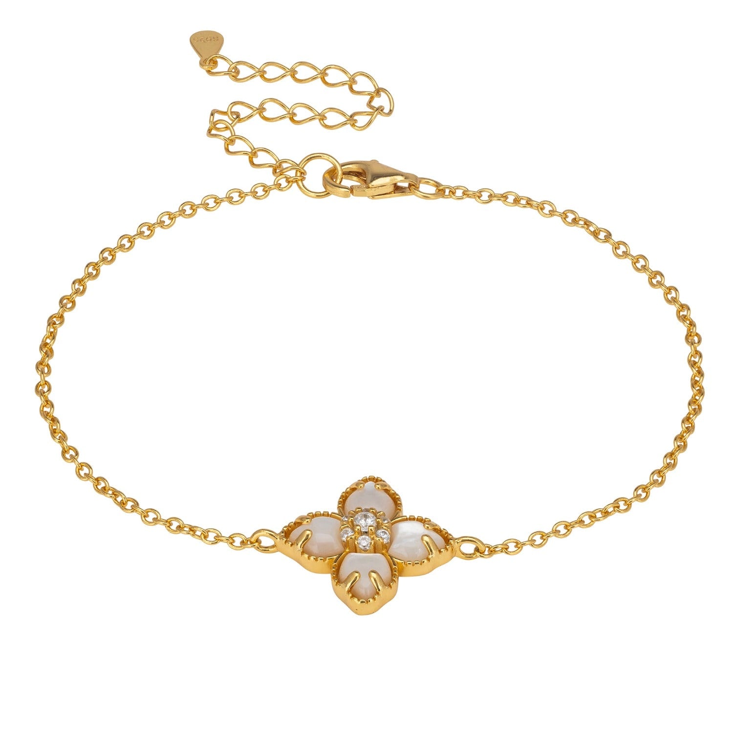 Flower Clover Mother Of Pearl Bracelet Gold