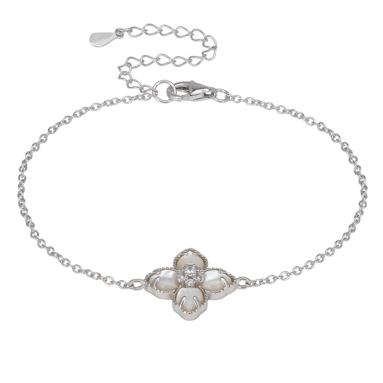 Flower Clover Mother Of Pearl Bracelet Silver
