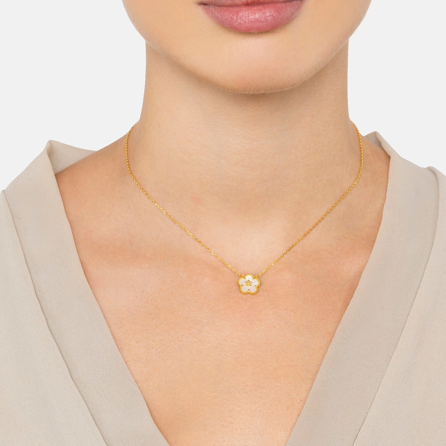 Flower Clover Necklace Mother Of Pearl Gold