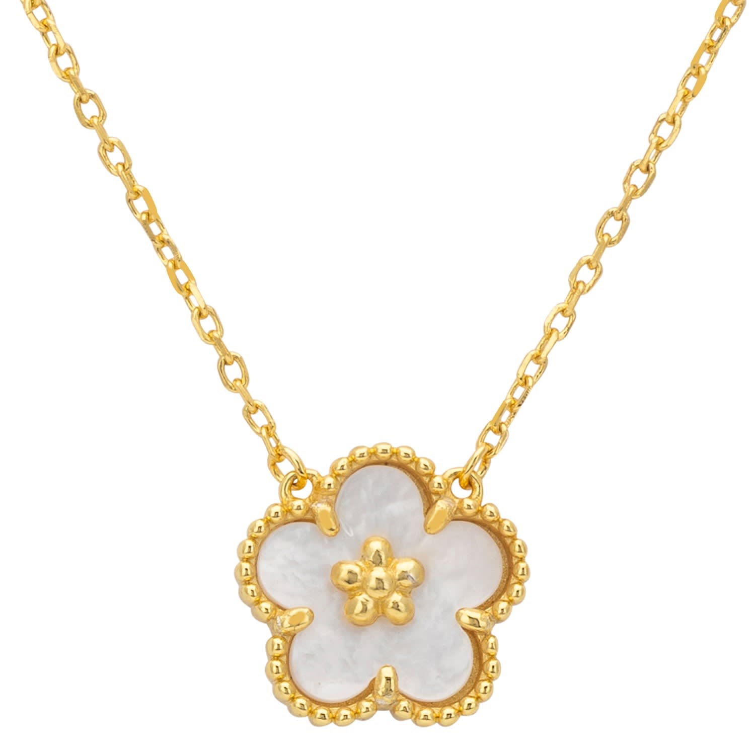 Flower Clover Necklace Mother Of Pearl Gold