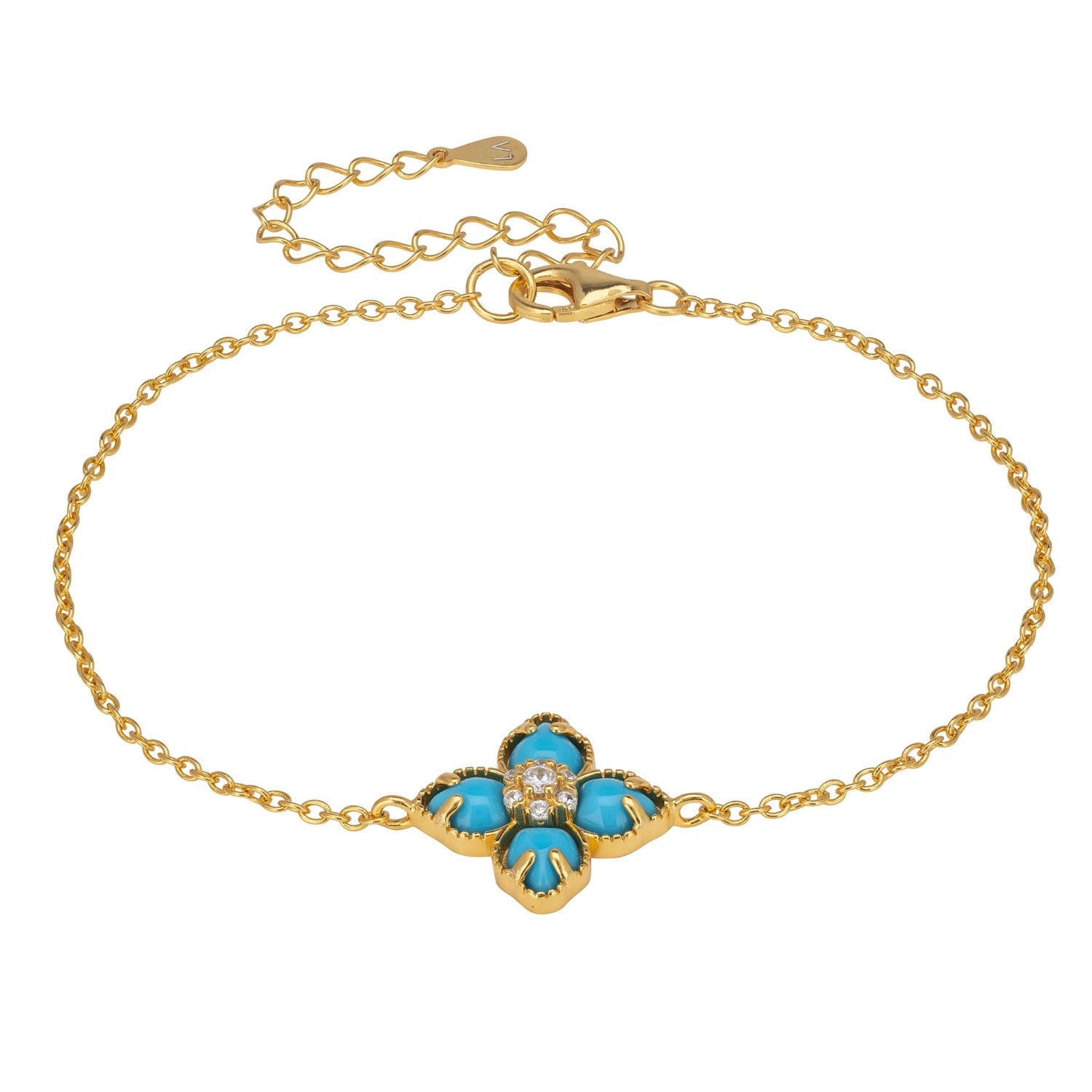 Flower Clover Turquoise Bracelet Gold