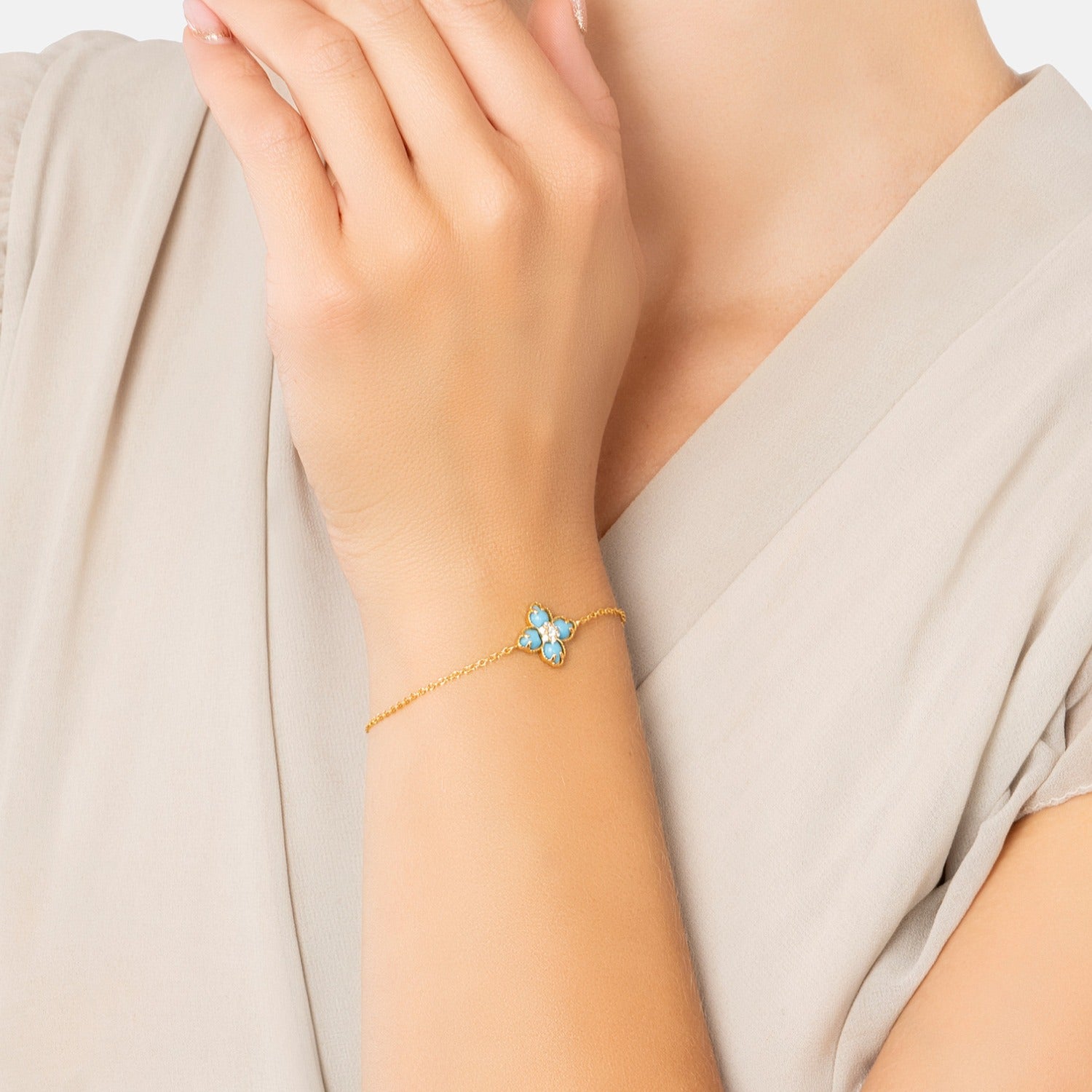 Flower Clover Turquoise Bracelet Gold