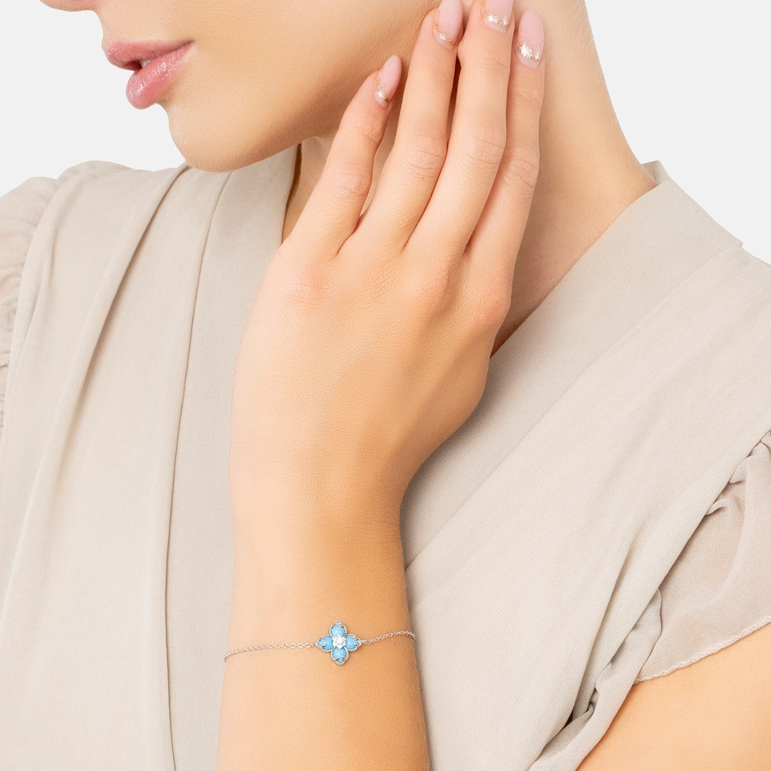 Flower Clover Turquoise Bracelet Silver