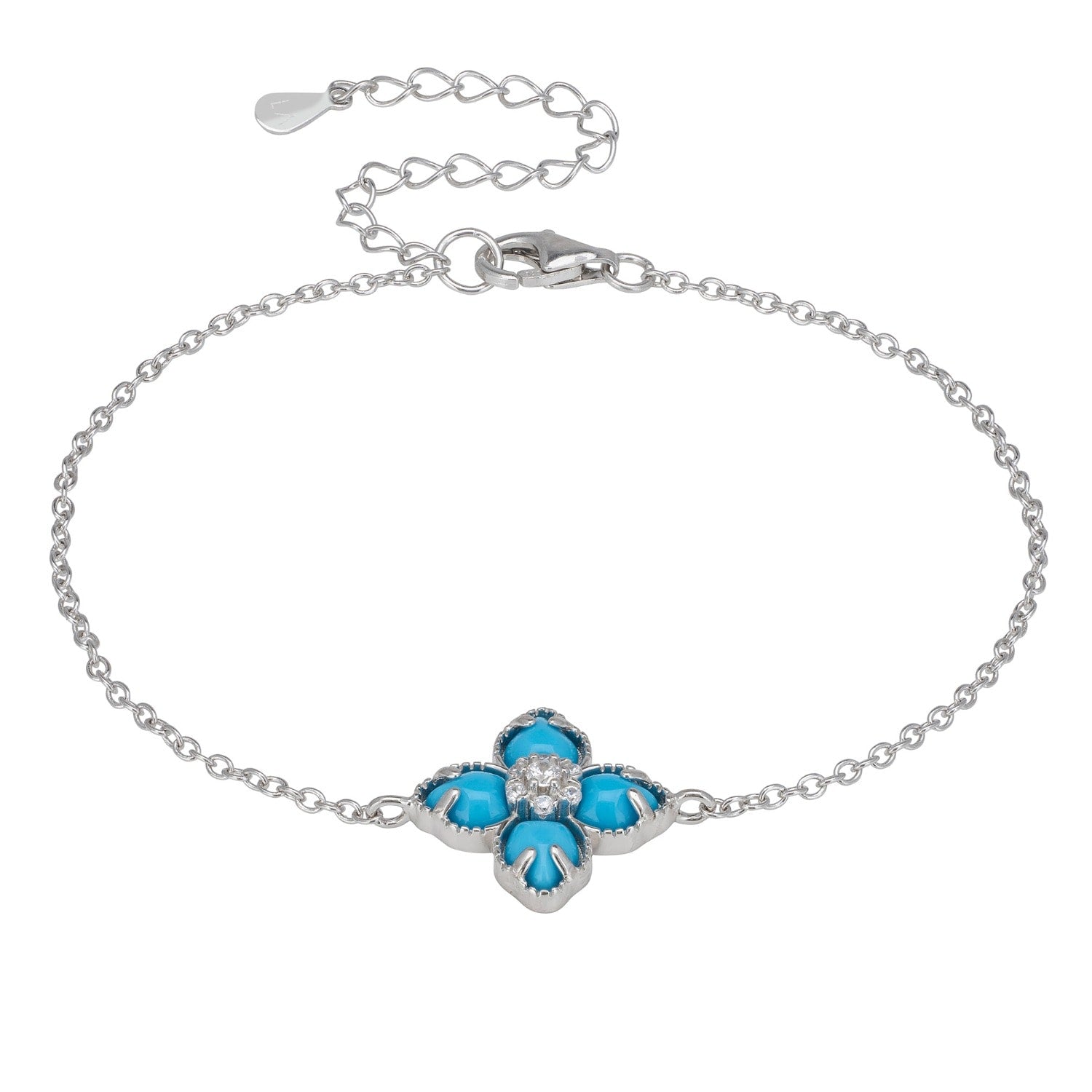 Flower Clover Turquoise Bracelet Silver
