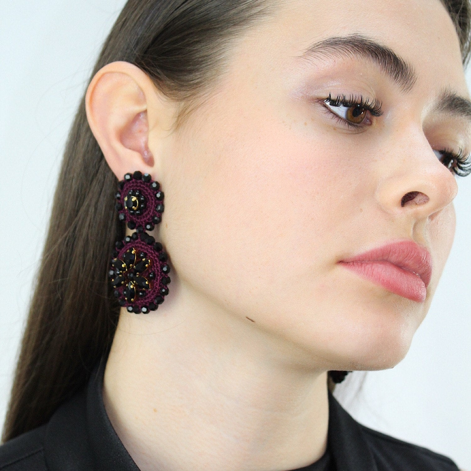 Flower Drop Earrings Burgundy