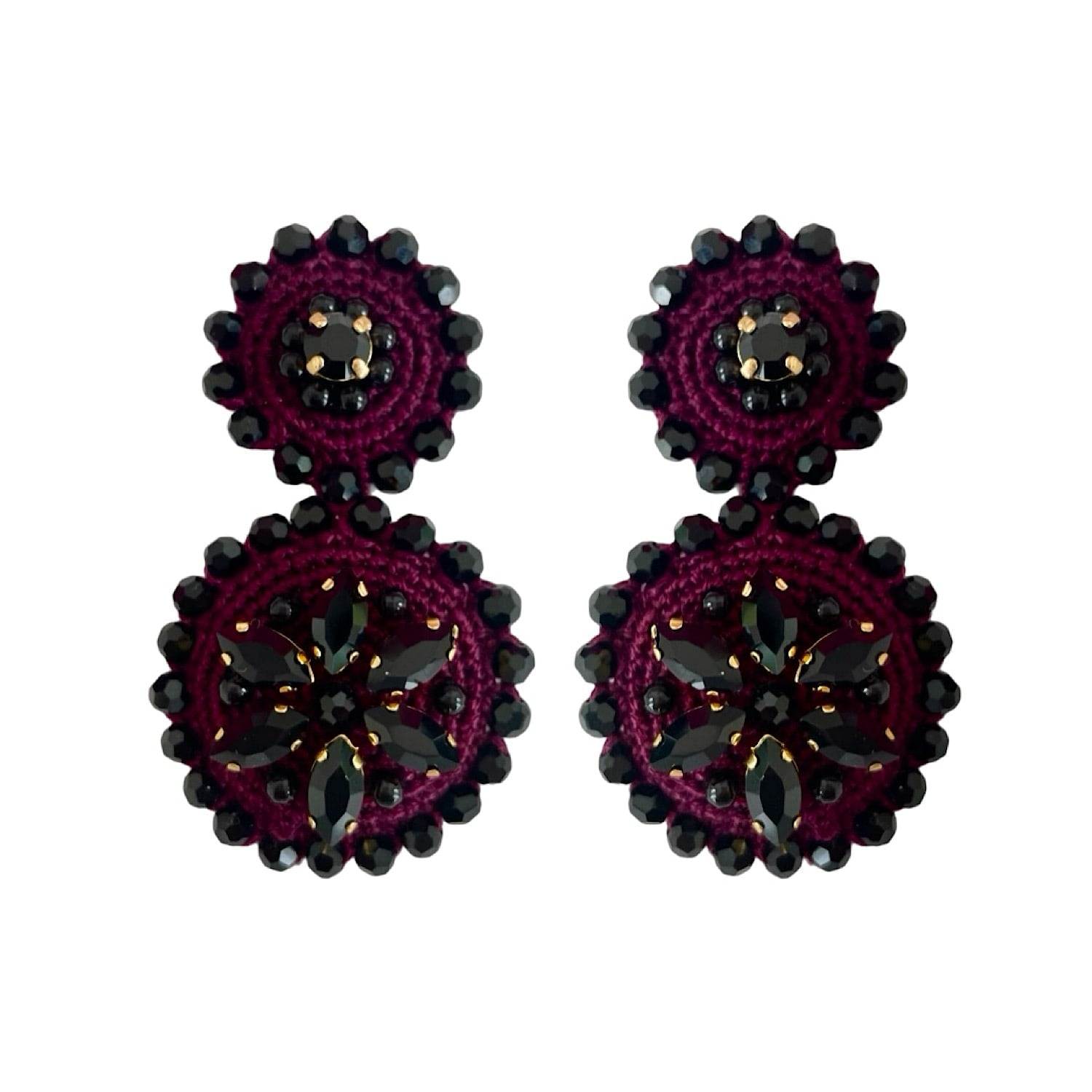Flower Drop Earrings Burgundy