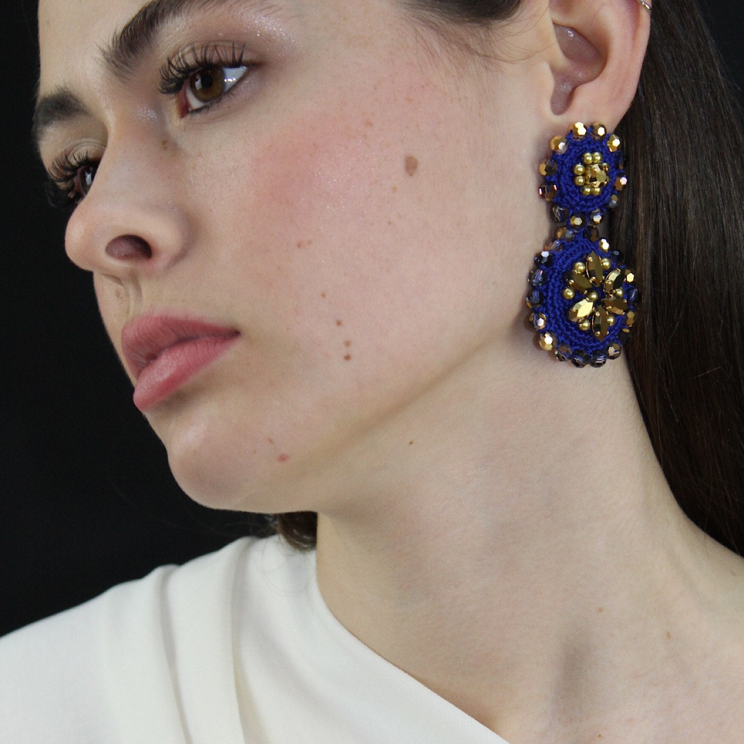 Flower Drops Sapphire Gold