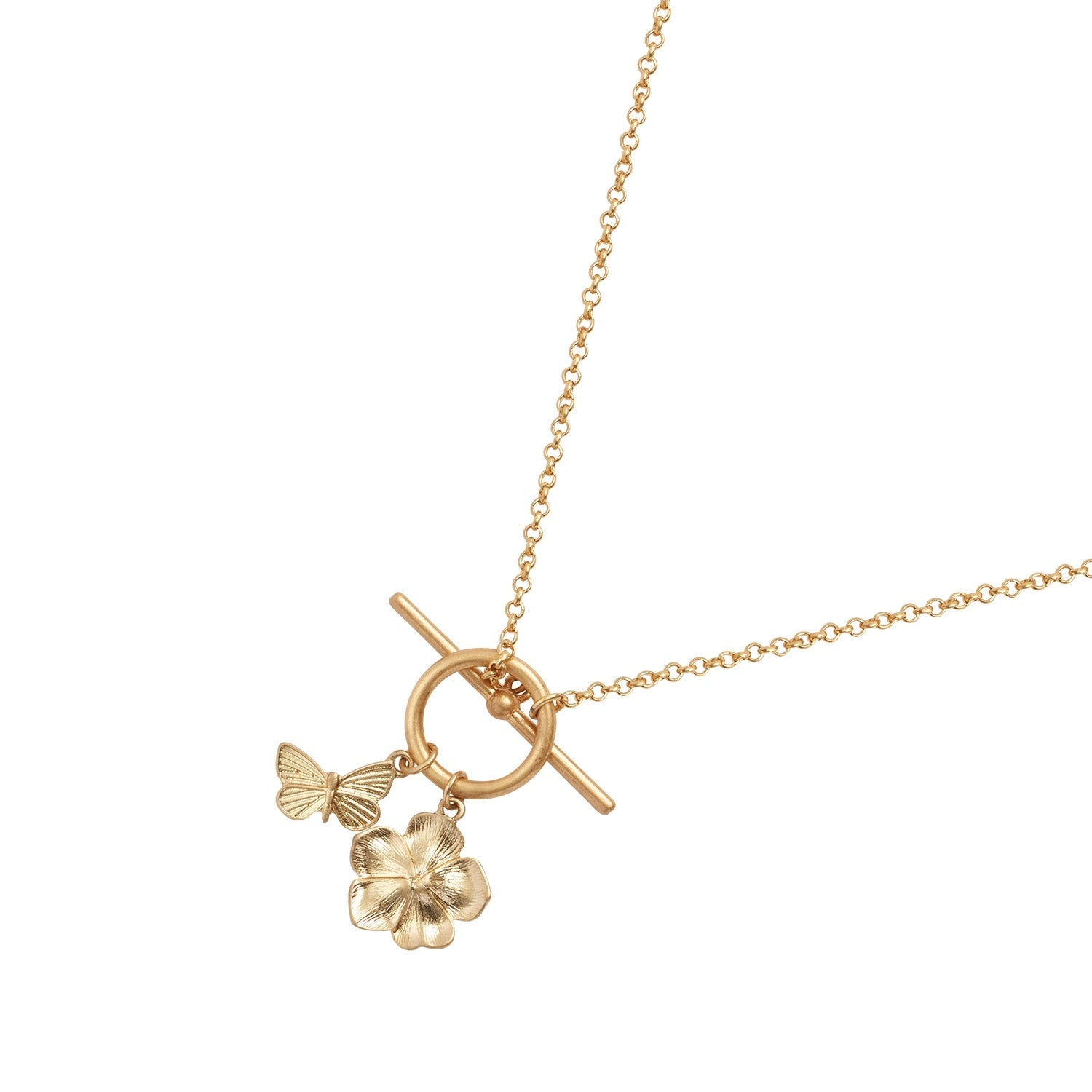 Flower Huggie Earrings & Butterfly & Flower Necklace Set