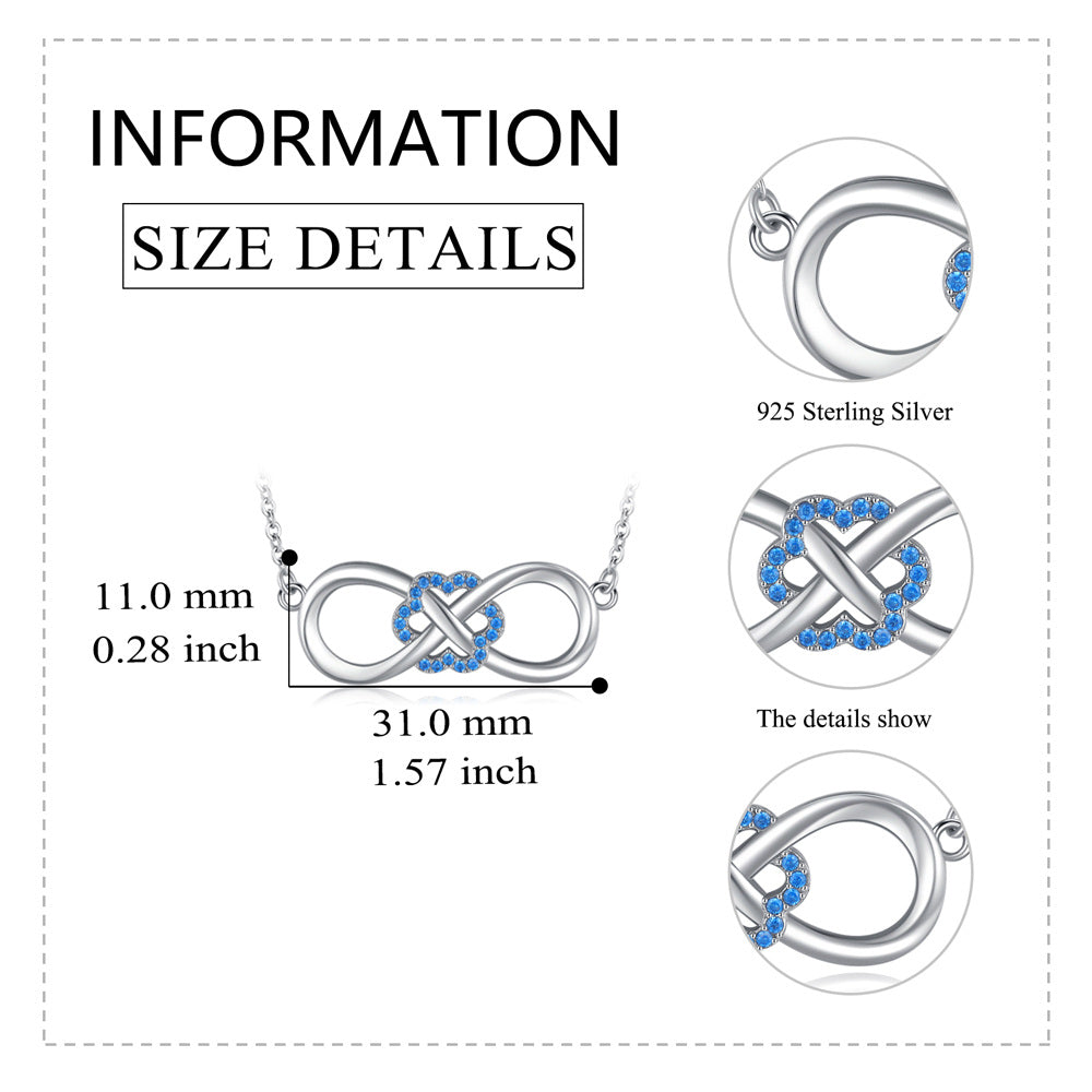 Sterling Silver Blue Cubic Zirconia Flowers & Infinity Symbol Necklace for Women