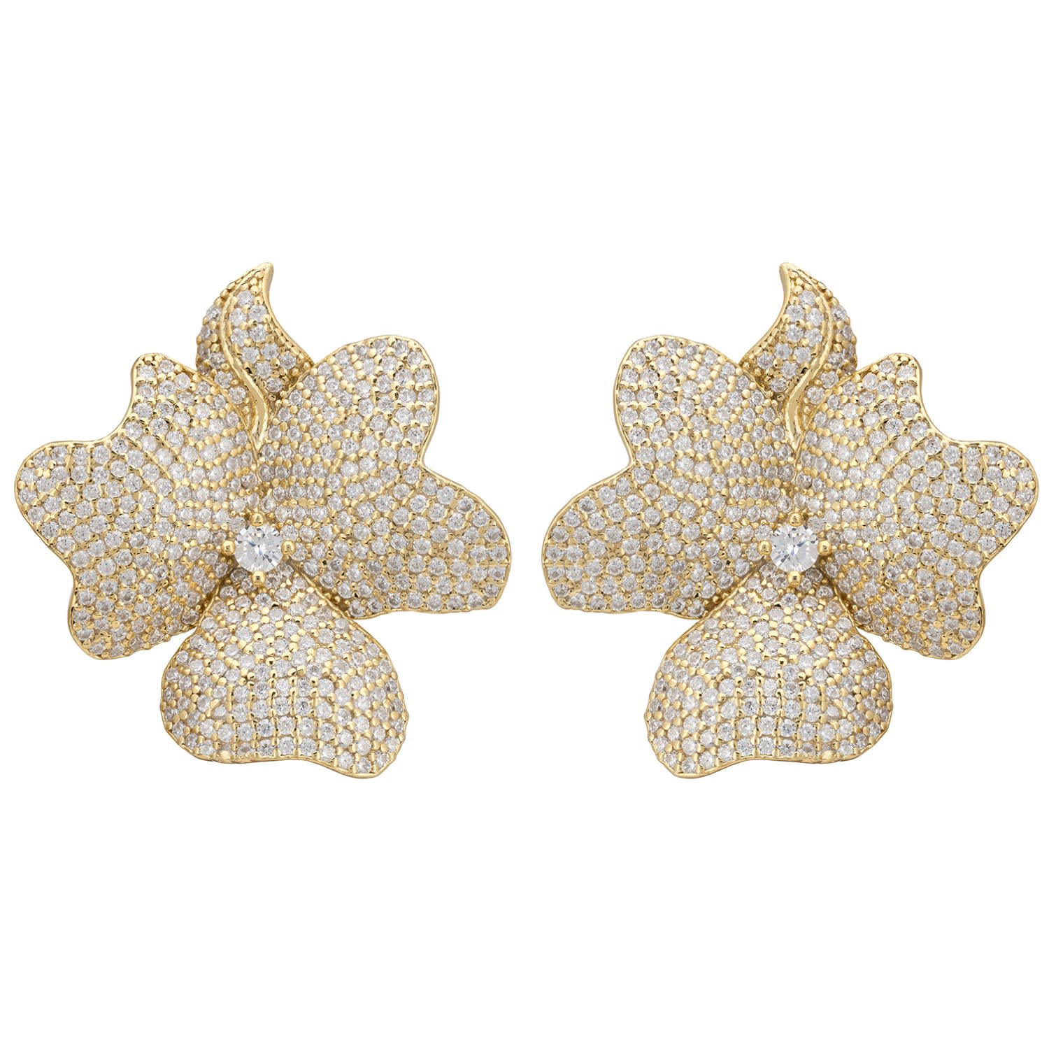 Flower Large Stud Clip On Earrings Gold